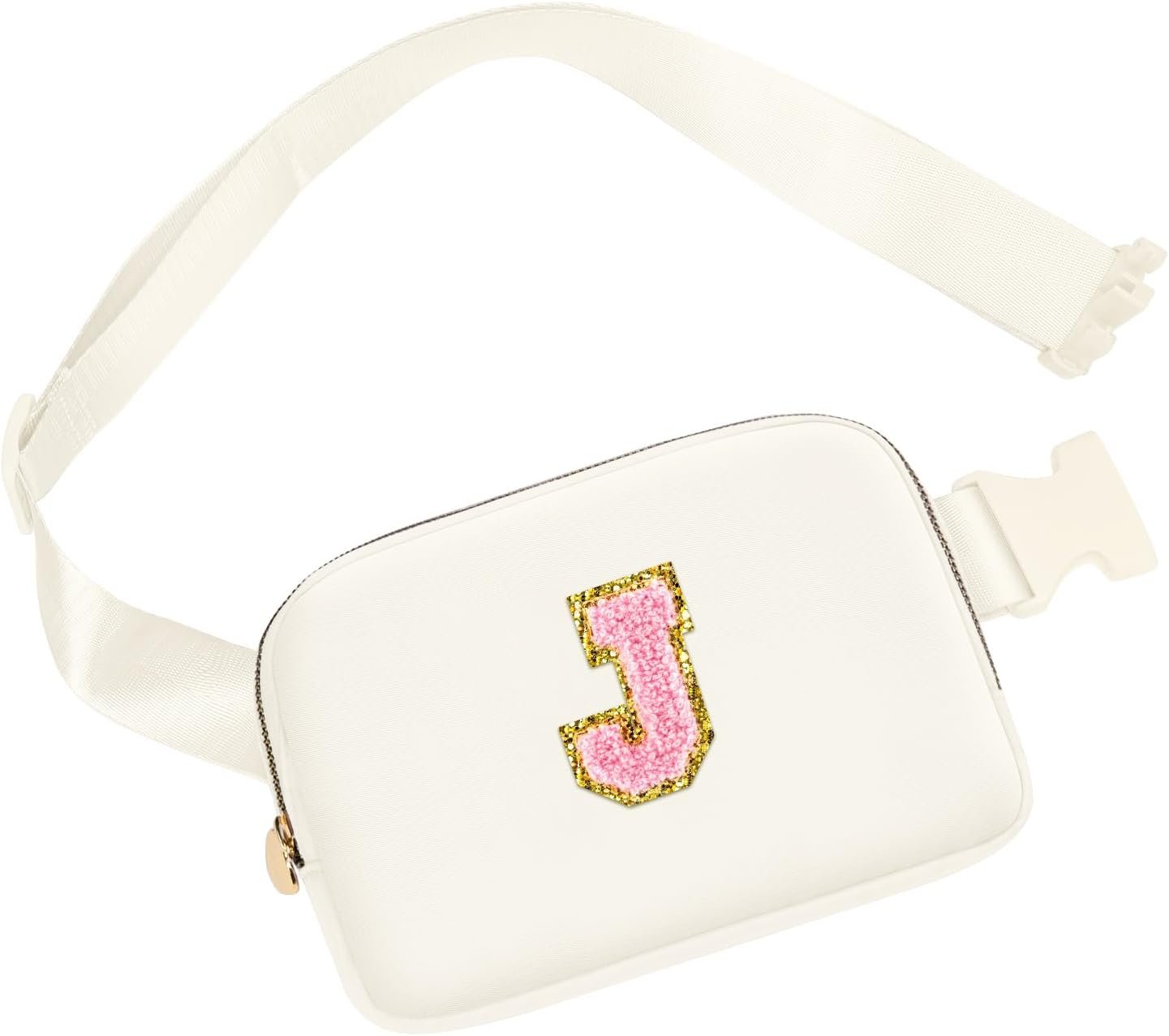 Private Label Personalized Initial Letter Fanny Pack for Women Girls Trendy Travel Crossbody Belt Bags Mini Fashion Waist Packs with Adjustable Strap and Custom Logo Gifts for Her from Factory (Beige J)