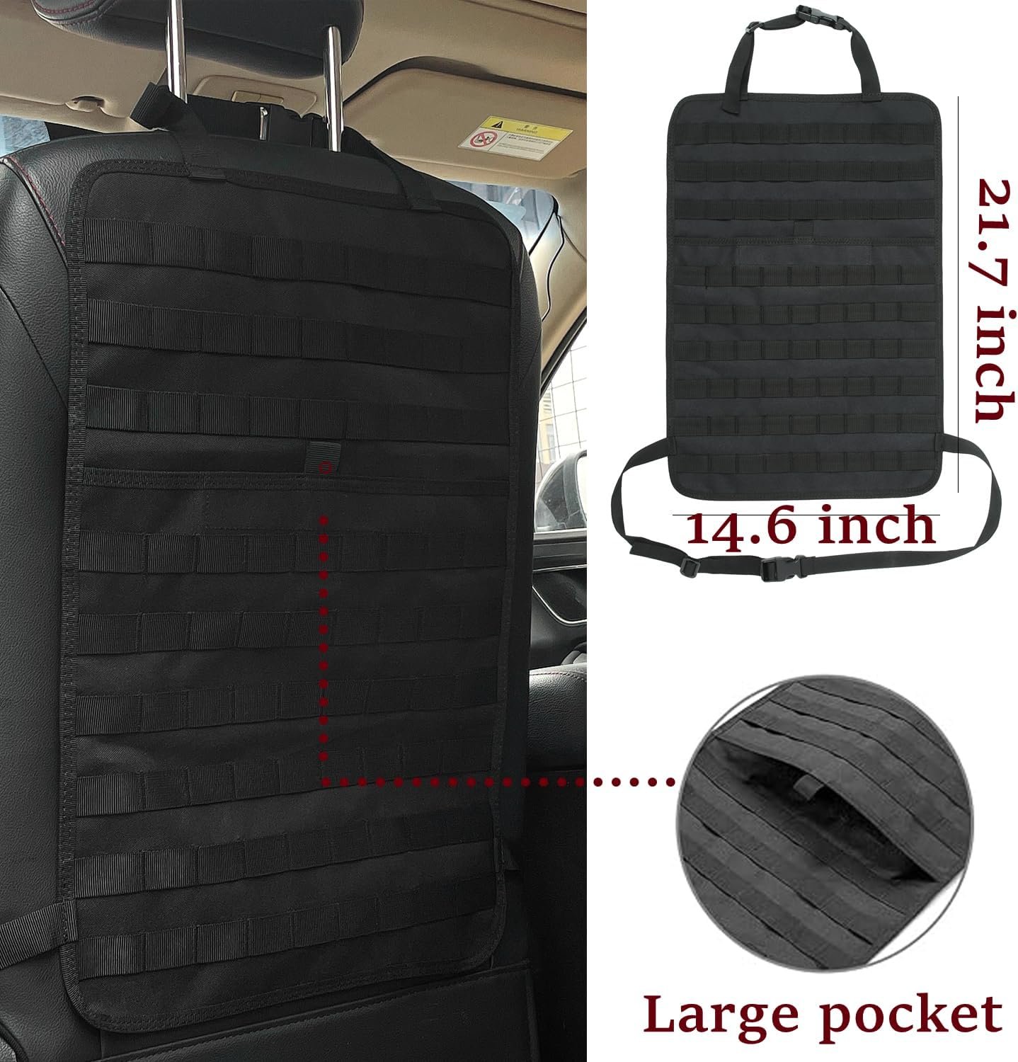 Private Label 6-Pack MOLLE Car Seat Back Organizer - Custom Logo Vehicle Panel Organizer with 5 Detachable MOLLE Pouches, US Flag Patch and Keychain from Manufacturer