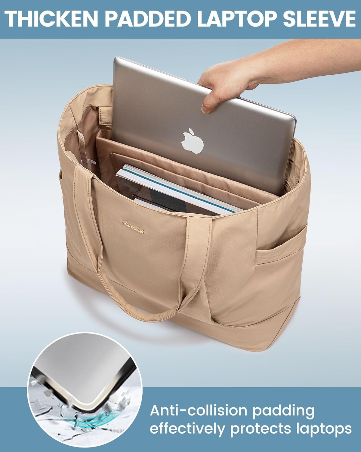 Private Label Tote Bag for Women Work Travel Lightweight Laptop Teacher Purse with Custom Logo Khaki Manufacturer