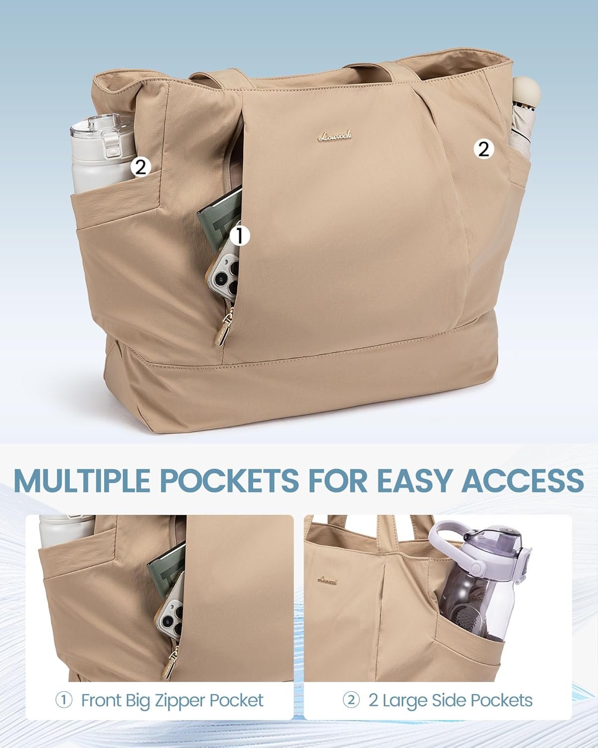 Private Label Tote Bag for Women Work Travel Lightweight Laptop Teacher Purse with Custom Logo Khaki Manufacturer