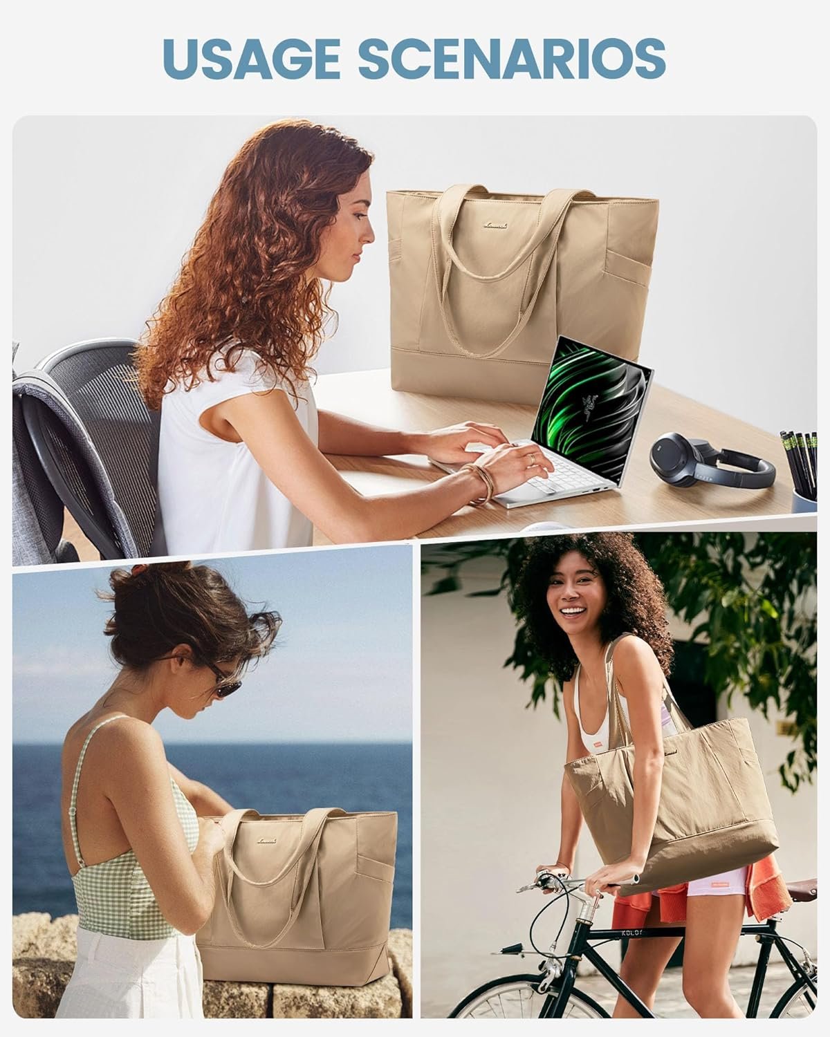 Private Label Tote Bag for Women Work Travel Lightweight Laptop Teacher Purse with Custom Logo Khaki Manufacturer