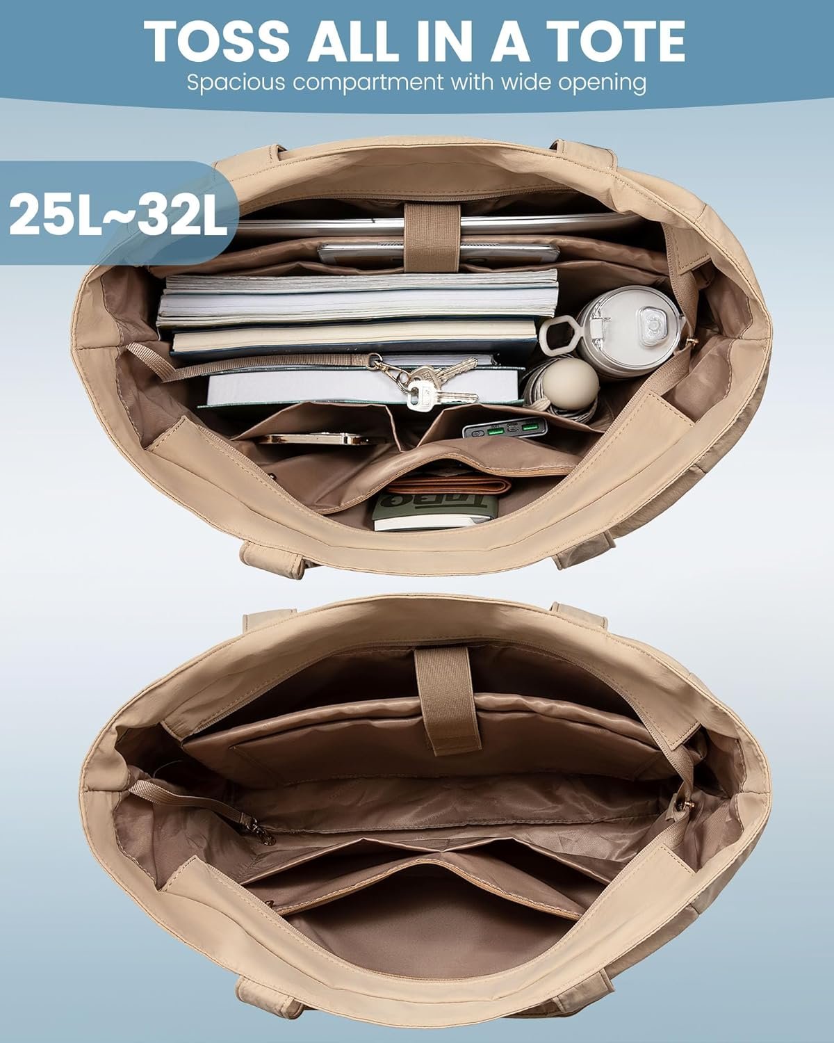 Private Label Tote Bag for Women Work Travel Lightweight Laptop Teacher Purse with Custom Logo Khaki Manufacturer