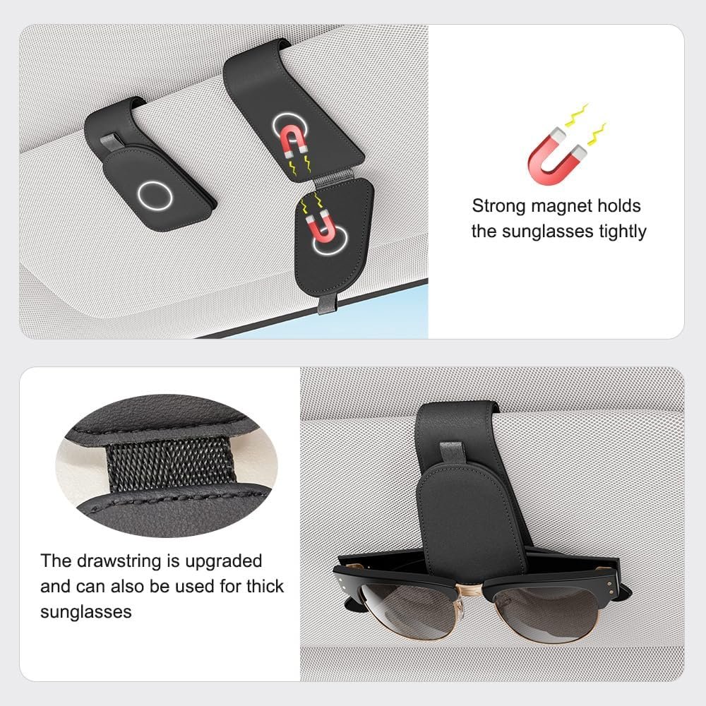 Private Label Suede Cloth Magnetic Sunglass Holder for Car Visor Manufacturer Organizer Car Accessories 2 Packs Black Custom Logo