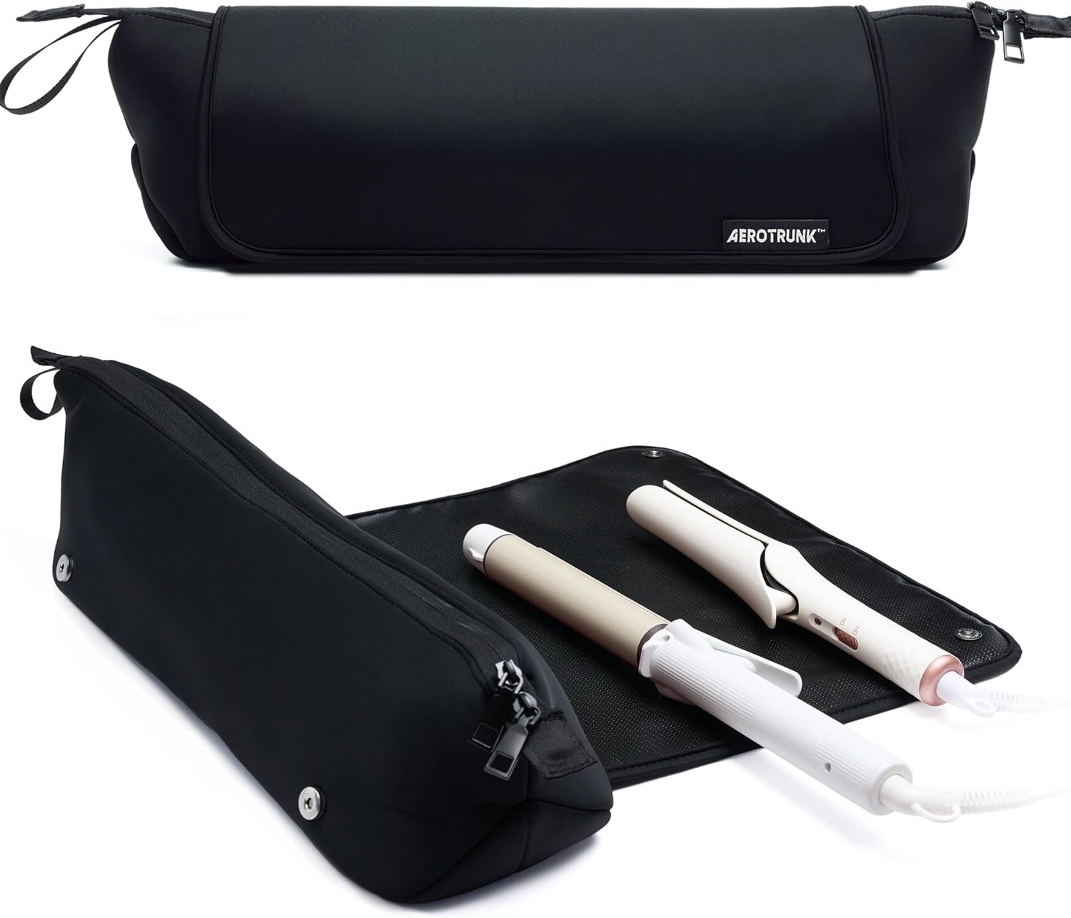 Factory Hair Tools Organizer - Private Label Heat Resistant Travel Bag with Mat Large Capacity Pouch for Flat Irons Curling Wands Hair Dryers - Custom Logo Black
