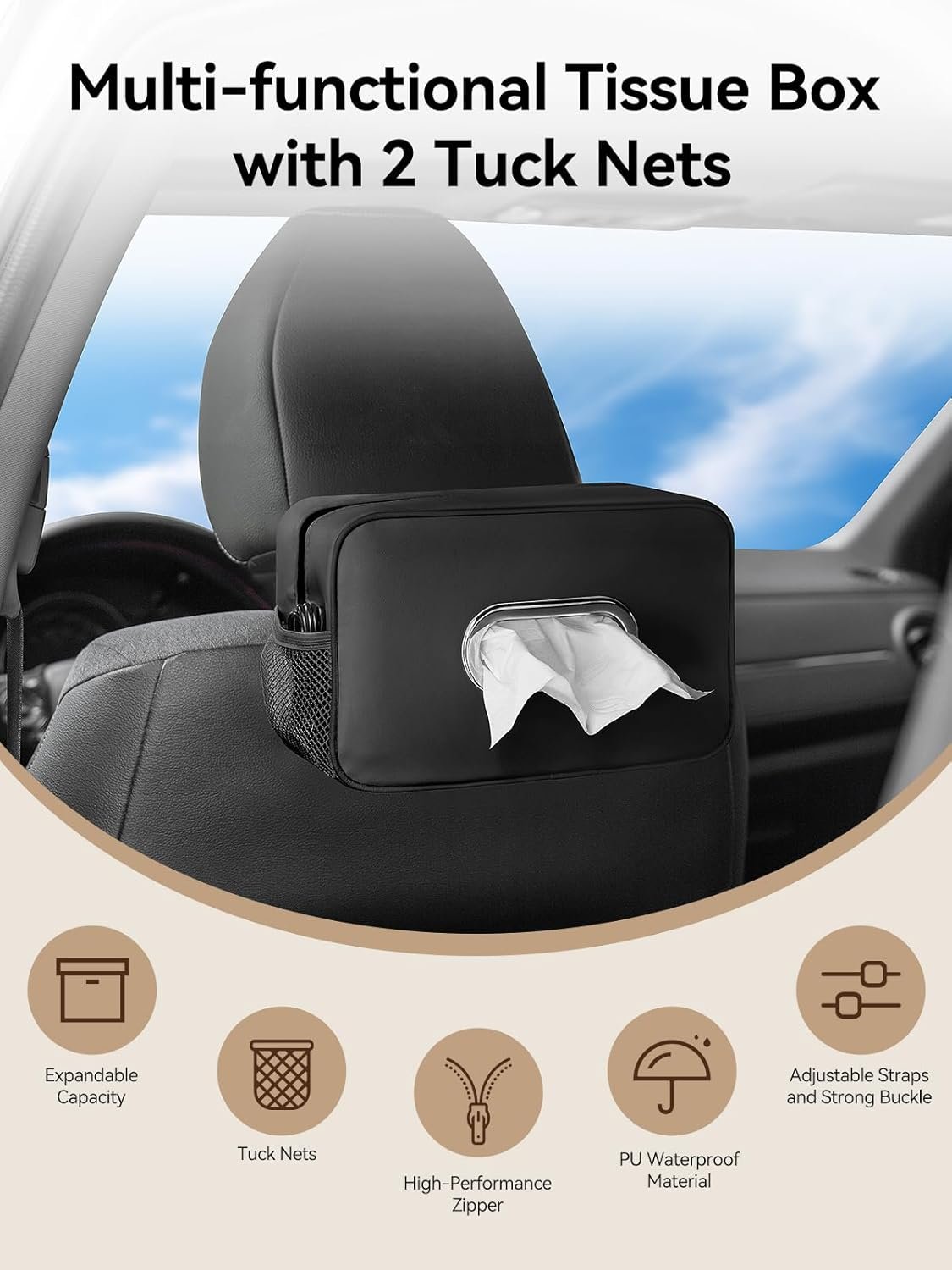 Private Label Multi-Functional Car Tissue Holder with 2 Storage Nets and Custom Logo Upgraded PU Leather Tissue Box Cover Large Rectangle Organizer Fits 100-160 Regular Size Tissues Keeps Car Tidy Black Manufacturer Private Label Multi-Functional Car Tissue Holder with 2 Storage Nets and Custom Logo Upgraded PU Leather Tissue Box Cover Large Rectangle Organizer Fits 100-160 Regular Size Tissues Keeps Car Tidy Black Manufacturer