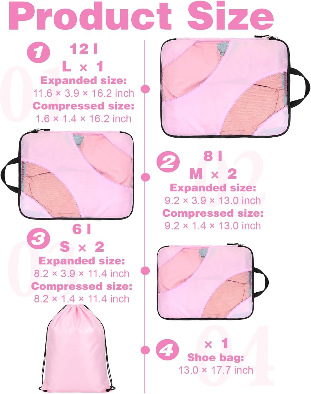 Factory Direct 6 Set Compression Packing Cubes, Expandable Large with Custom Logo for Suitcases and Backpacks, Compression Suitcase Organizers with Shoe Bag Private Label for Travel