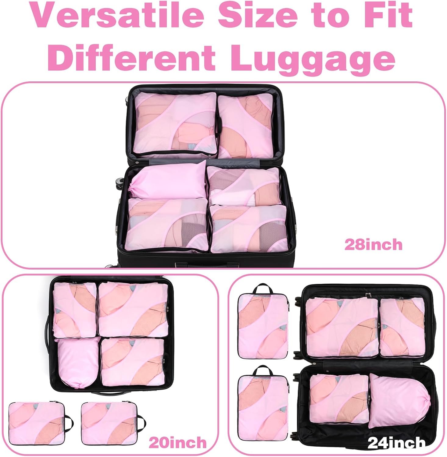 Factory Direct 6 Set Compression Packing Cubes, Expandable Large with Custom Logo for Suitcases and Backpacks, Compression Suitcase Organizers with Shoe Bag Private Label for Travel