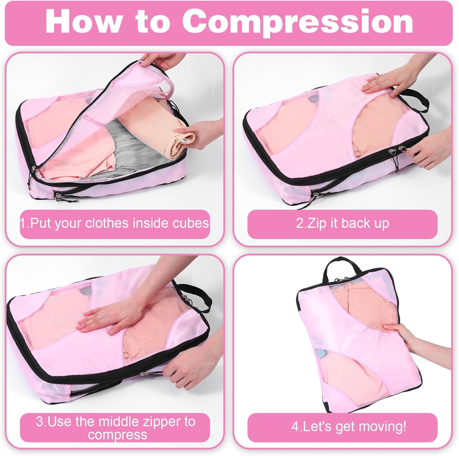 Factory Direct 6 Set Compression Packing Cubes, Expandable Large with Custom Logo for Suitcases and Backpacks, Compression Suitcase Organizers with Shoe Bag Private Label for Travel