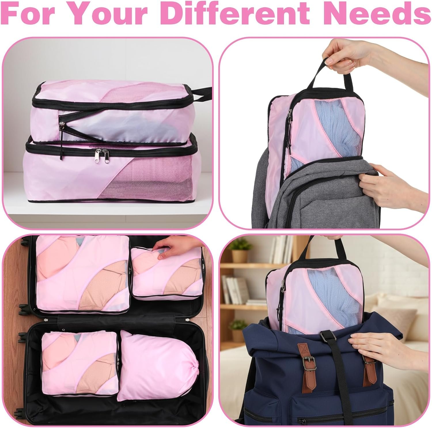 Factory Direct 6 Set Compression Packing Cubes, Expandable Large with Custom Logo for Suitcases and Backpacks, Compression Suitcase Organizers with Shoe Bag Private Label for Travel