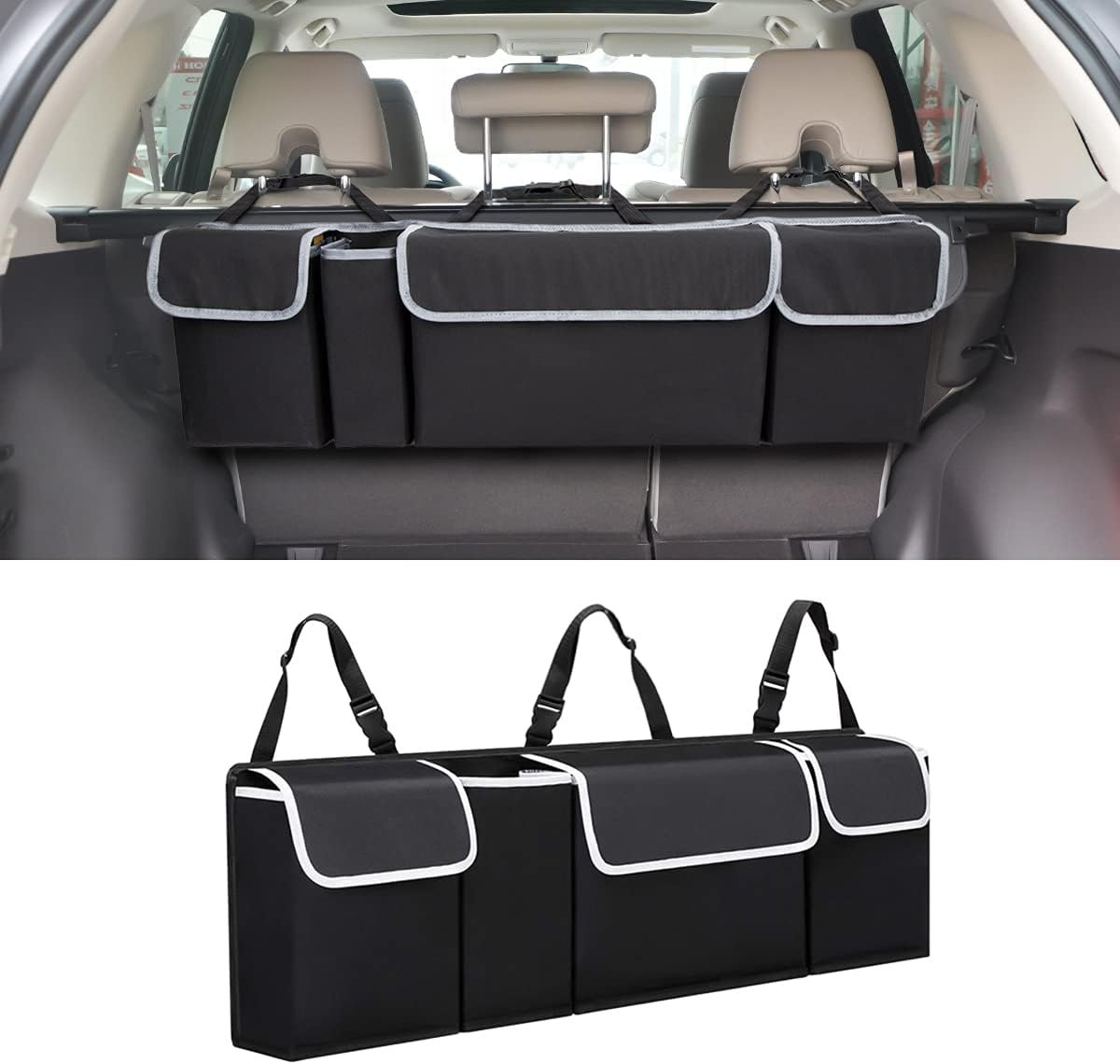 Private Label Car Trunk Organizer Storage, Custom Logo Waterproof Collapsible Backseat Hanging Organizer for SUV Truck MPV with 4 Pockets, Black Car Interior Accessories Manufacturer Private Label Car Trunk Organizer Storage, Custom Logo Waterproof Collapsible Backseat Hanging Organizer for SUV Truck MPV with 4 Pockets, Black Car Interior Accessories Manufacturer