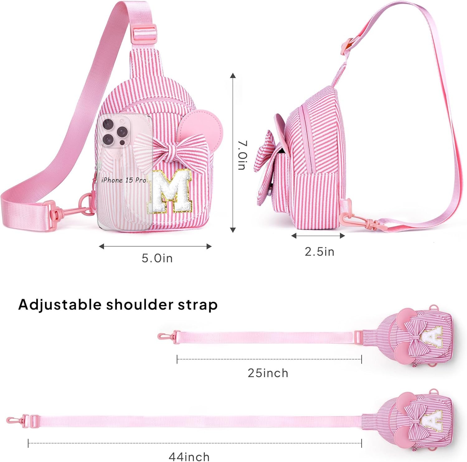 Private Label Small Pink Initial Monogram Crossbody Sling Bag Purse (Pink A) Easter Basket Stuffers for Toddler Girls Kids, Custom Logo Easter Birthday Gifts Manufacturer