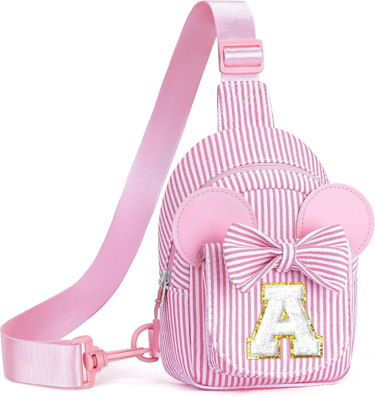 Private Label Small Pink Initial Monogram Crossbody Sling Bag Purse (Pink A) Easter Basket Stuffers for Toddler Girls Kids, Custom Logo Easter Birthday Gifts Manufacturer