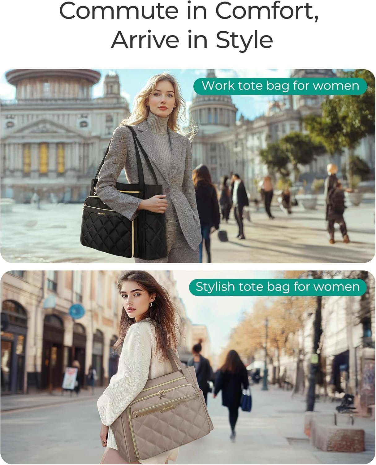 Private Label Black Teacher Tote Bag for Women 15.6in Quilted with Custom Logo & Insulated Pocket Nurse Bag Features Manufacturer