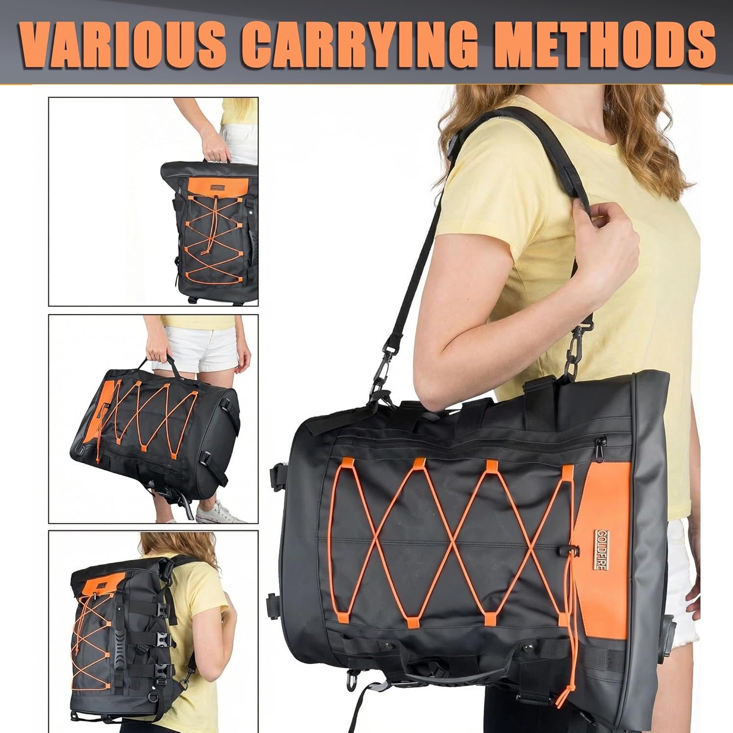 Custom Logo 40L Expandable Motorcycle Sissy Bar Bag Private Label Large Capacity Travel Duffle Backpack with Sissy Bar Straps Manufacturer Black