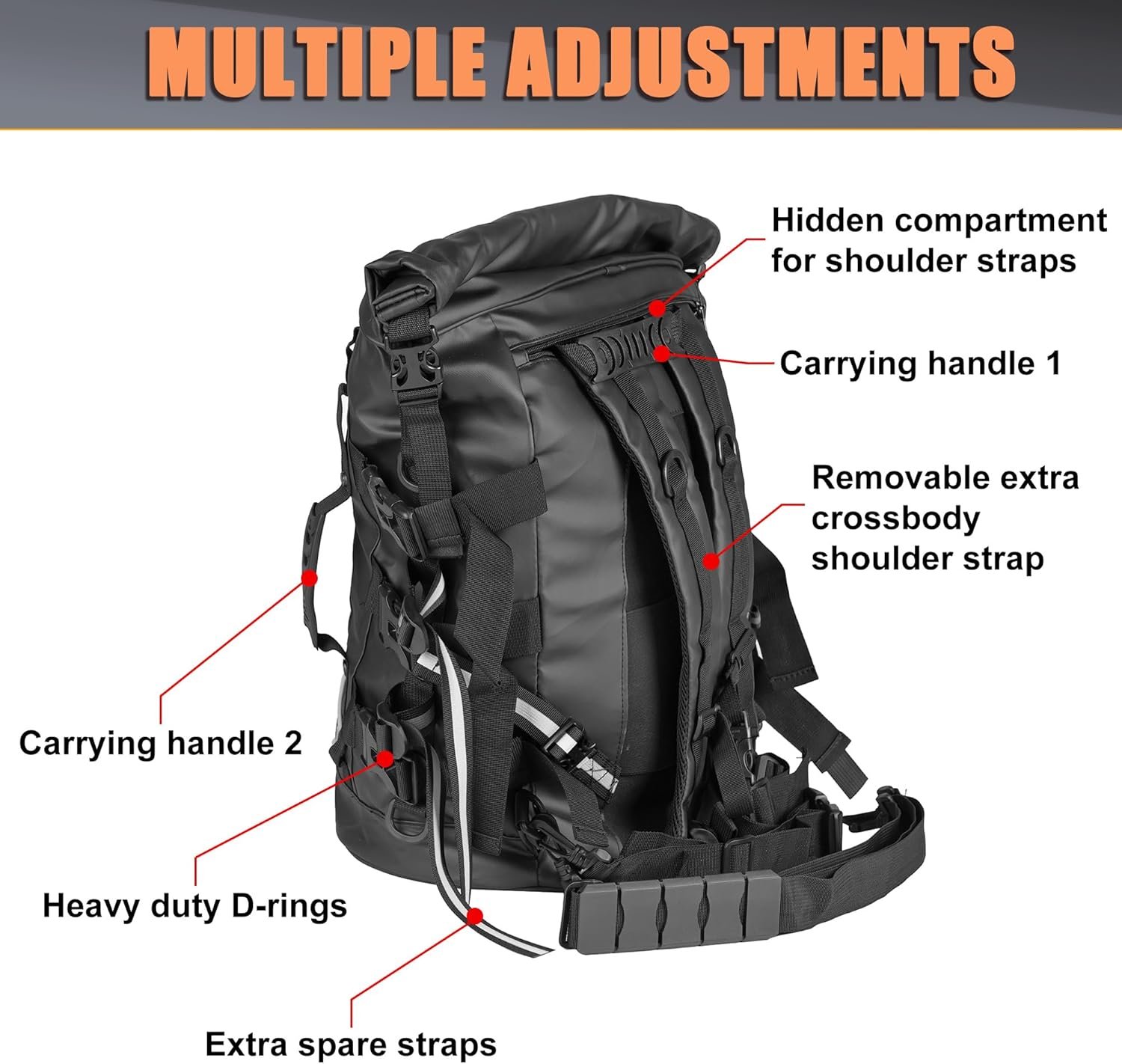 Custom Logo 40L Expandable Motorcycle Sissy Bar Bag Private Label Large Capacity Travel Duffle Backpack with Sissy Bar Straps Manufacturer Black