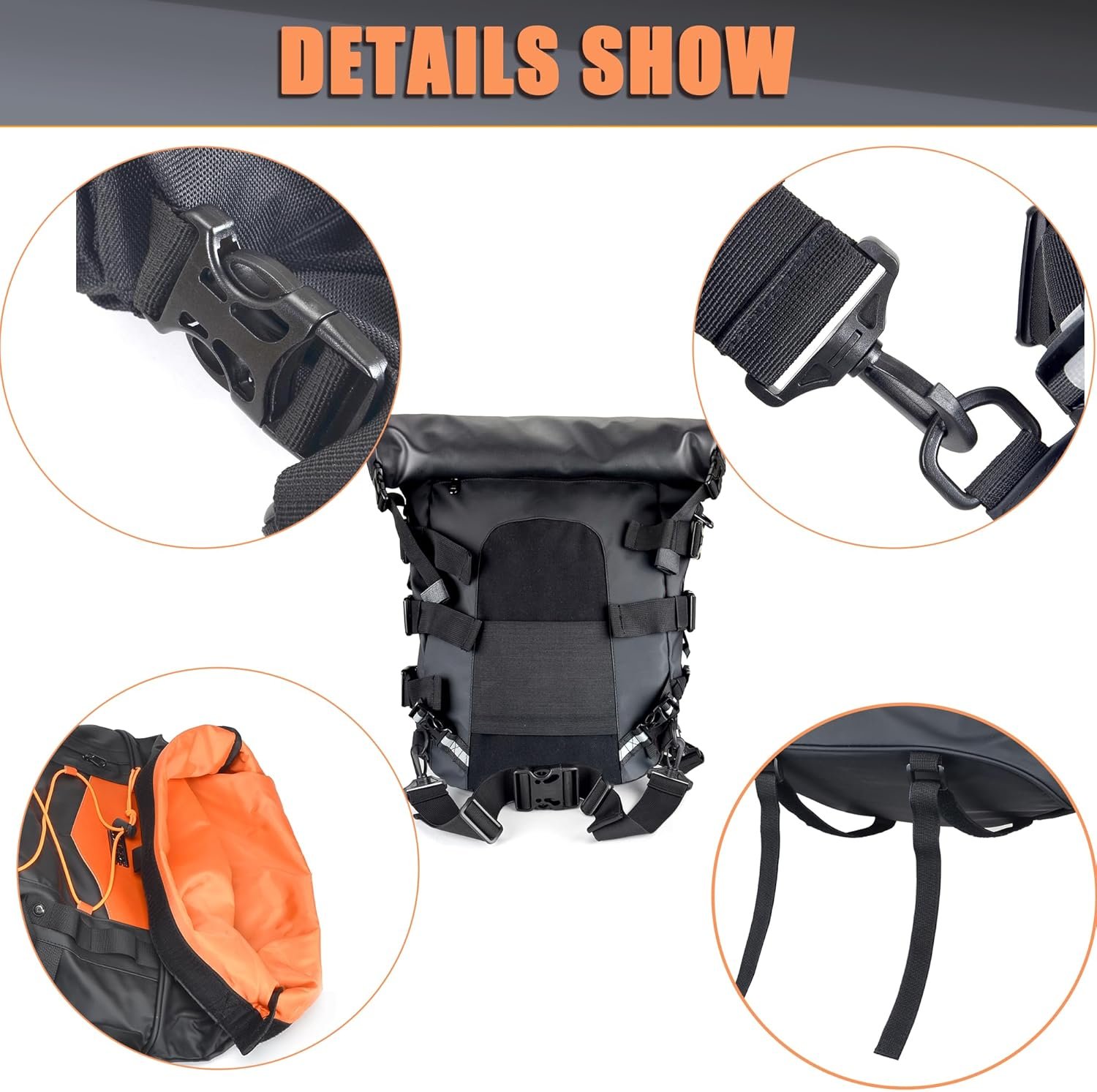 Custom Logo 40L Expandable Motorcycle Sissy Bar Bag Private Label Large Capacity Travel Duffle Backpack with Sissy Bar Straps Manufacturer Black