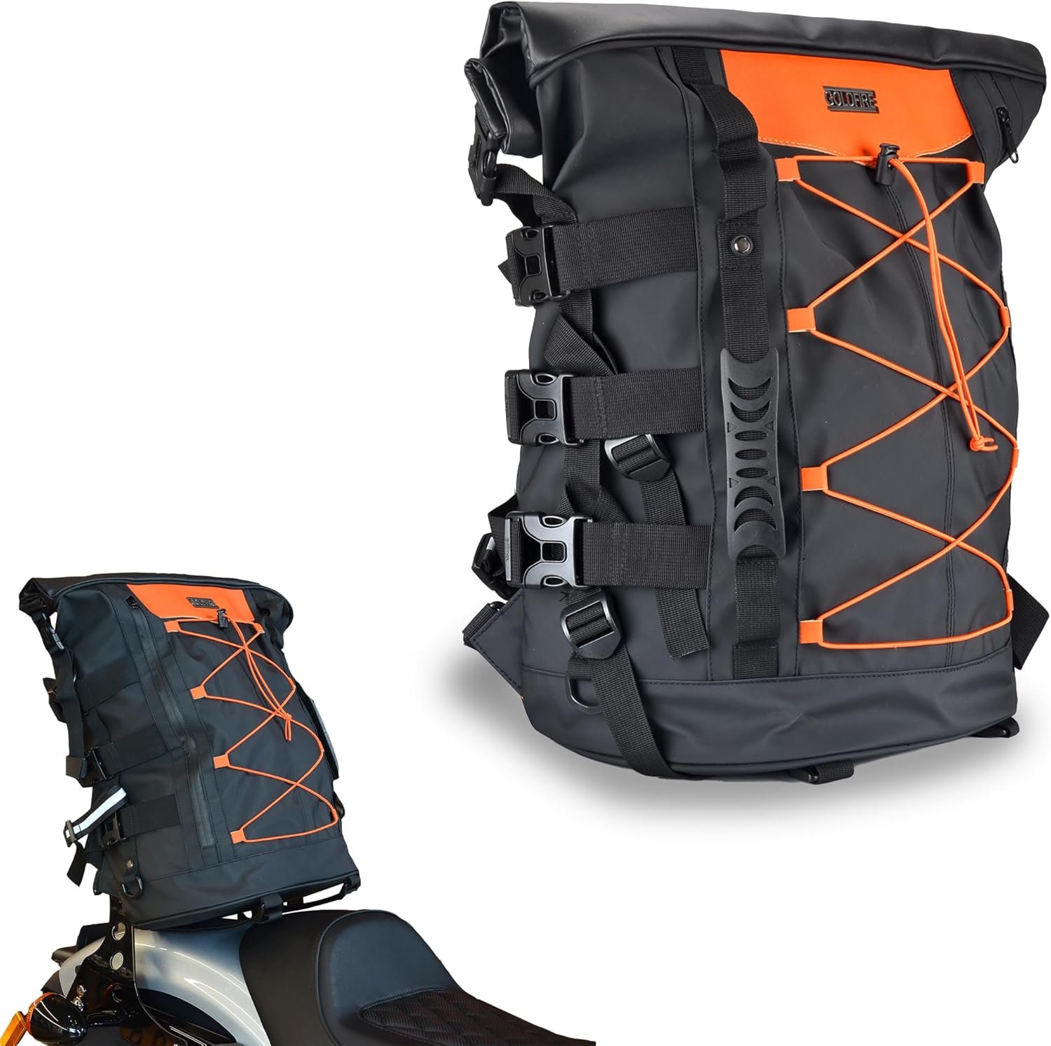 Custom Logo 40L Expandable Motorcycle Sissy Bar Bag Private Label Large Capacity Travel Duffle Backpack with Sissy Bar Straps Manufacturer Black