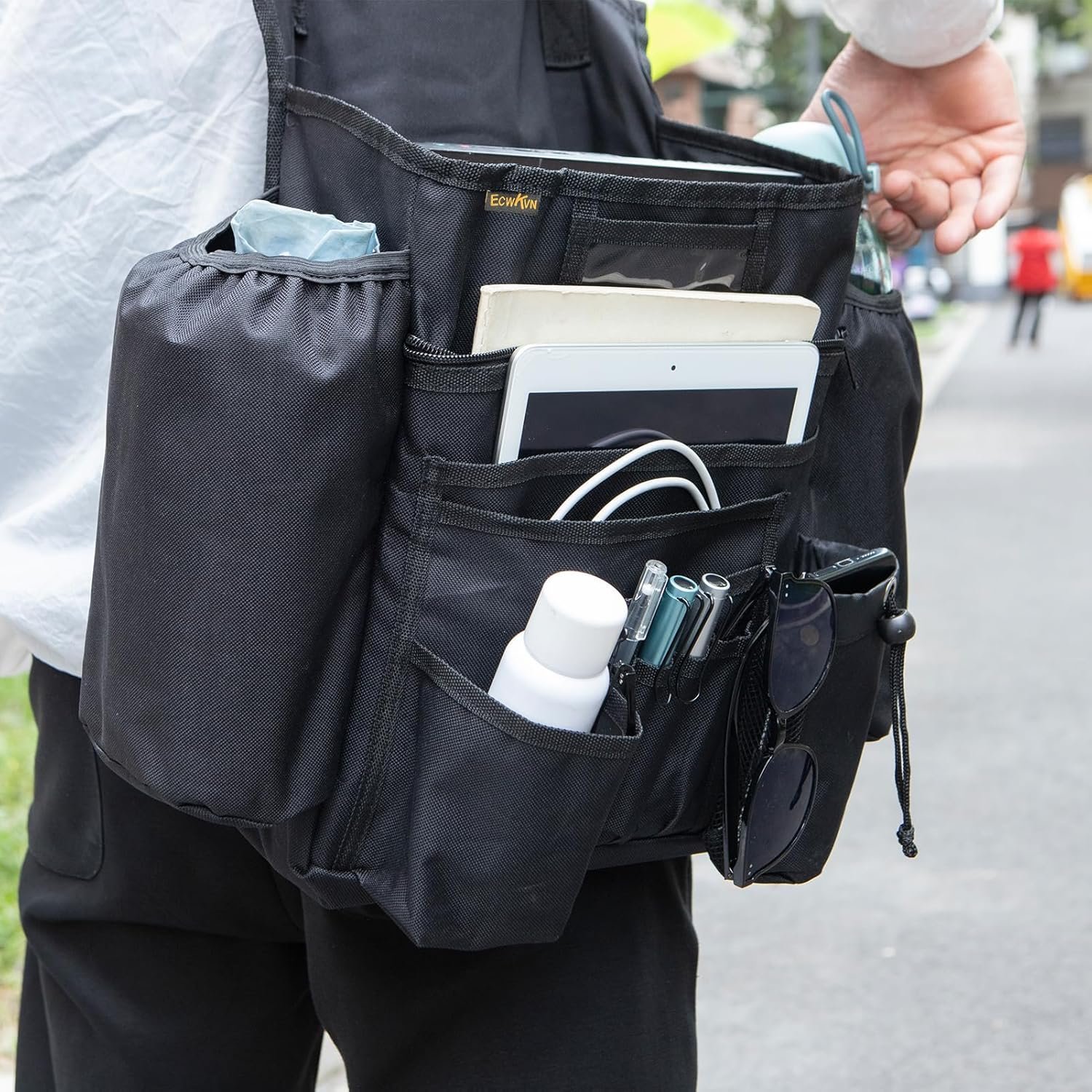 Custom Logo Car Front Seat File Organizer for Law Enforcement - Private Label Passenger Seat Storage Bag - Factory Vehicle Storage with Dedicated Laptop Tablet Holder and Cup Holder Black