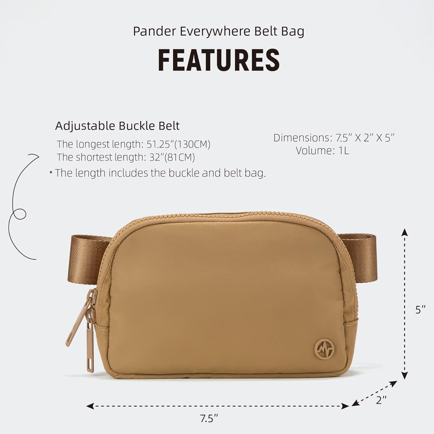Private Label Two-Way Zipper Fanny Pack Nylon Everywhere Belt Bag for Women Custom Logo Water Repellent Waist Crossbody with Adjustable Strap Factory Caramel Brown