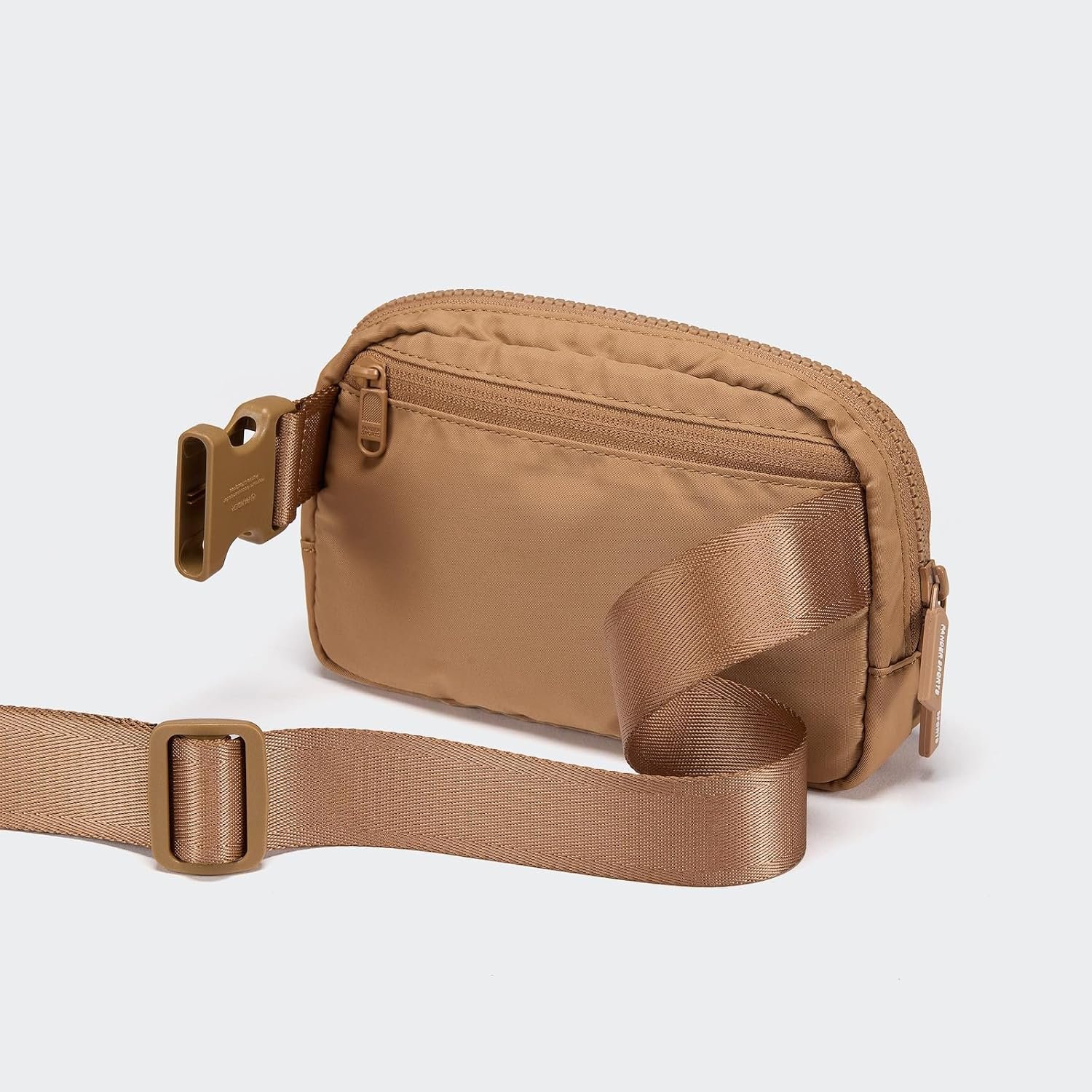 Private Label Two-Way Zipper Fanny Pack Nylon Everywhere Belt Bag for Women Custom Logo Water Repellent Waist Crossbody with Adjustable Strap Factory Caramel Brown