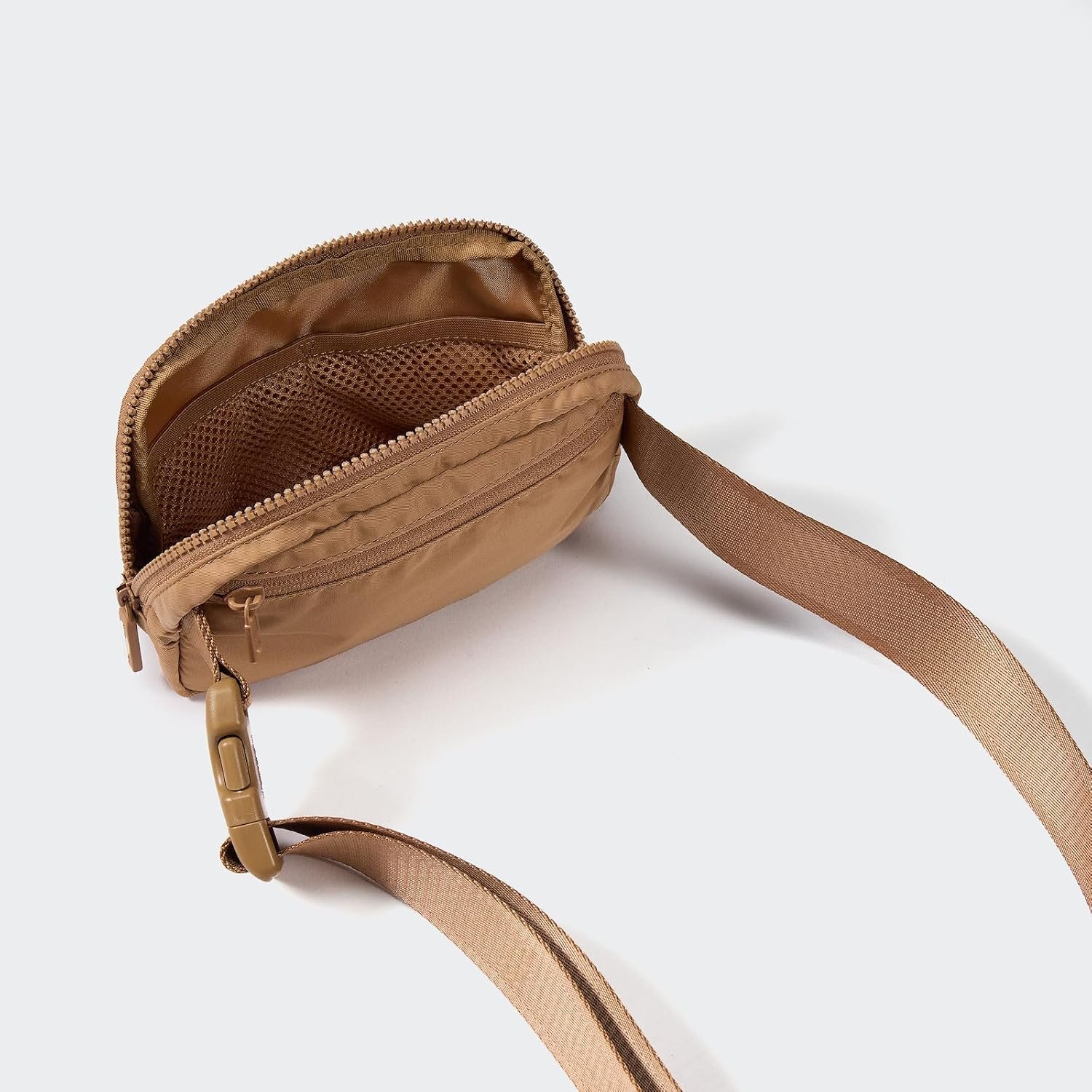 Private Label Two-Way Zipper Fanny Pack Nylon Everywhere Belt Bag for Women Custom Logo Water Repellent Waist Crossbody with Adjustable Strap Factory Caramel Brown