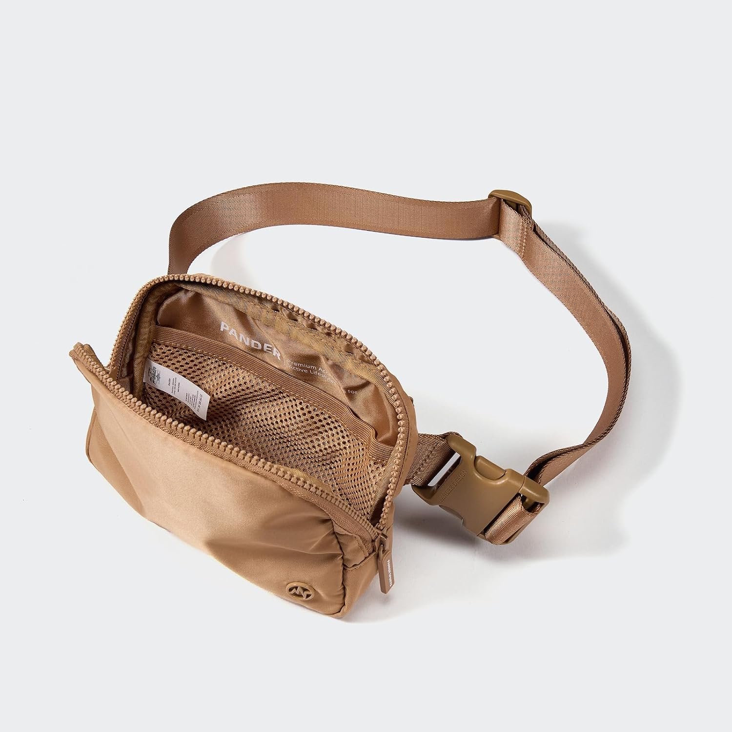 Private Label Two-Way Zipper Fanny Pack Nylon Everywhere Belt Bag for Women Custom Logo Water Repellent Waist Crossbody with Adjustable Strap Factory Caramel Brown