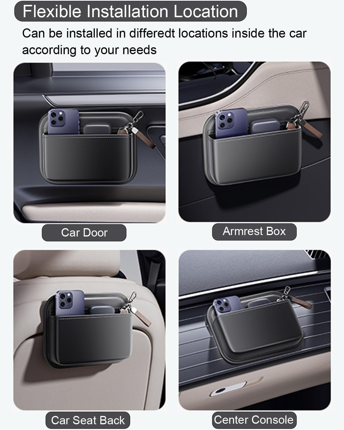 Manufacturer Driver's Small Car Storage Bag Private Label Side Pocket Organizer for Car Seats Doors Consoles PU Leather Black Custom Logo