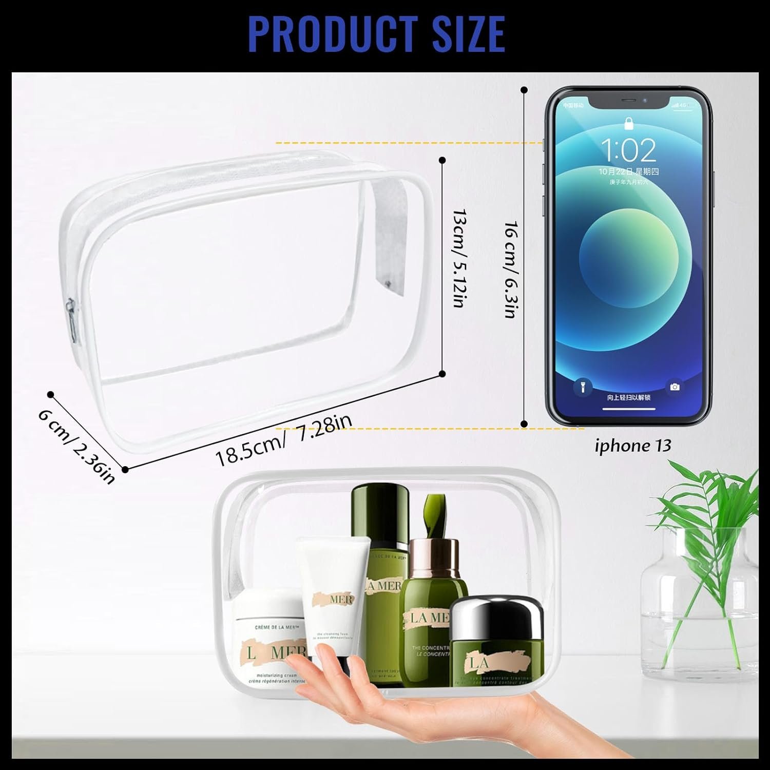 Custom Logo 16 Pieces Clear Makeup Bags Bulk TSA Approved for Travel, Private Label PVC Waterproof Toiletry Cosmetic Pouches with Zipper for Men and Women Carry-On Essentials, Manufacturer White-M