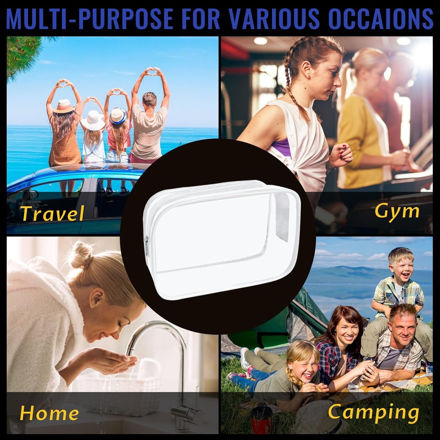 Custom Logo 16 Pieces Clear Makeup Bags Bulk TSA Approved for Travel, Private Label PVC Waterproof Toiletry Cosmetic Pouches with Zipper for Men and Women Carry-On Essentials, Manufacturer White-M