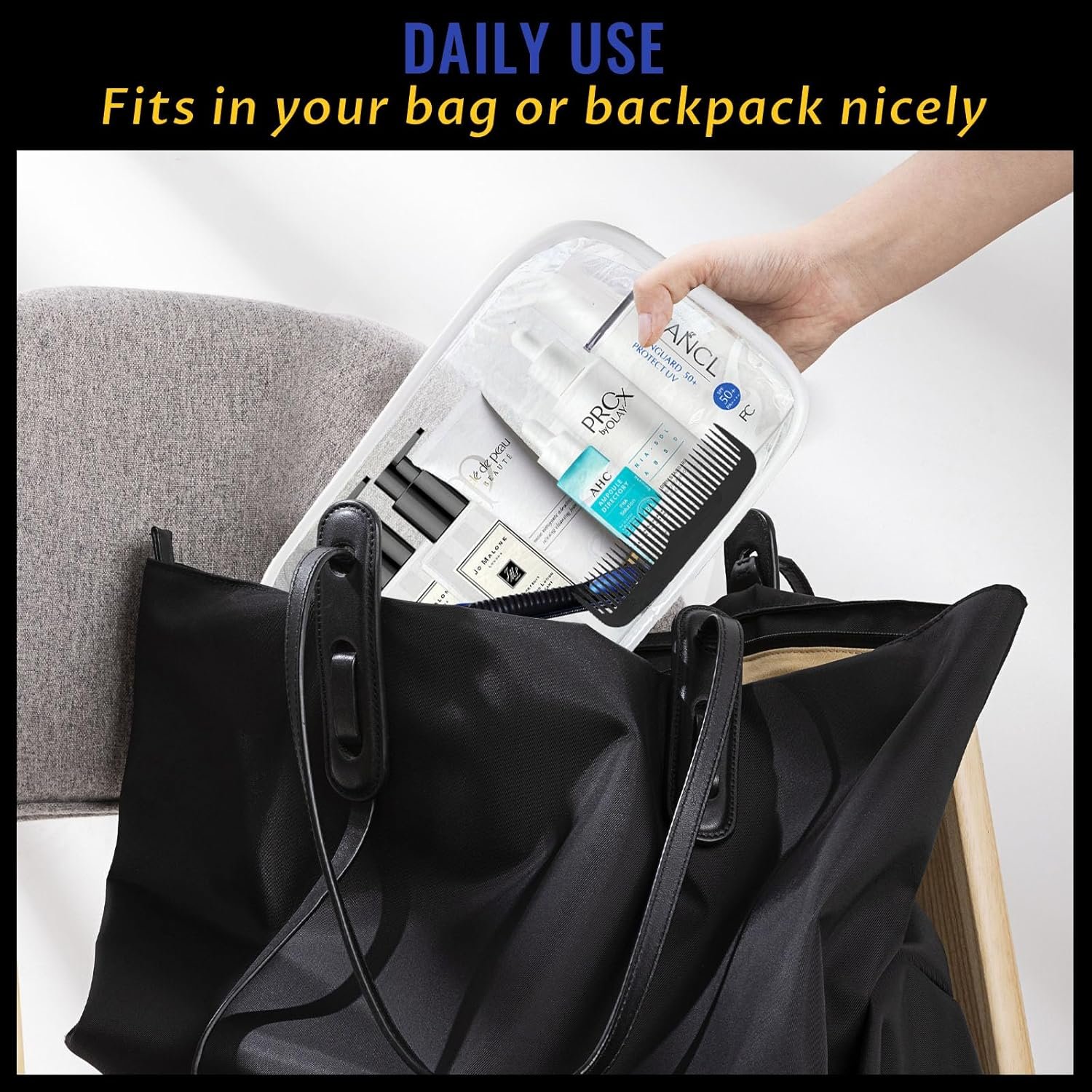 Custom Logo 16 Pieces Clear Makeup Bags Bulk TSA Approved for Travel, Private Label PVC Waterproof Toiletry Cosmetic Pouches with Zipper for Men and Women Carry-On Essentials, Manufacturer White-M