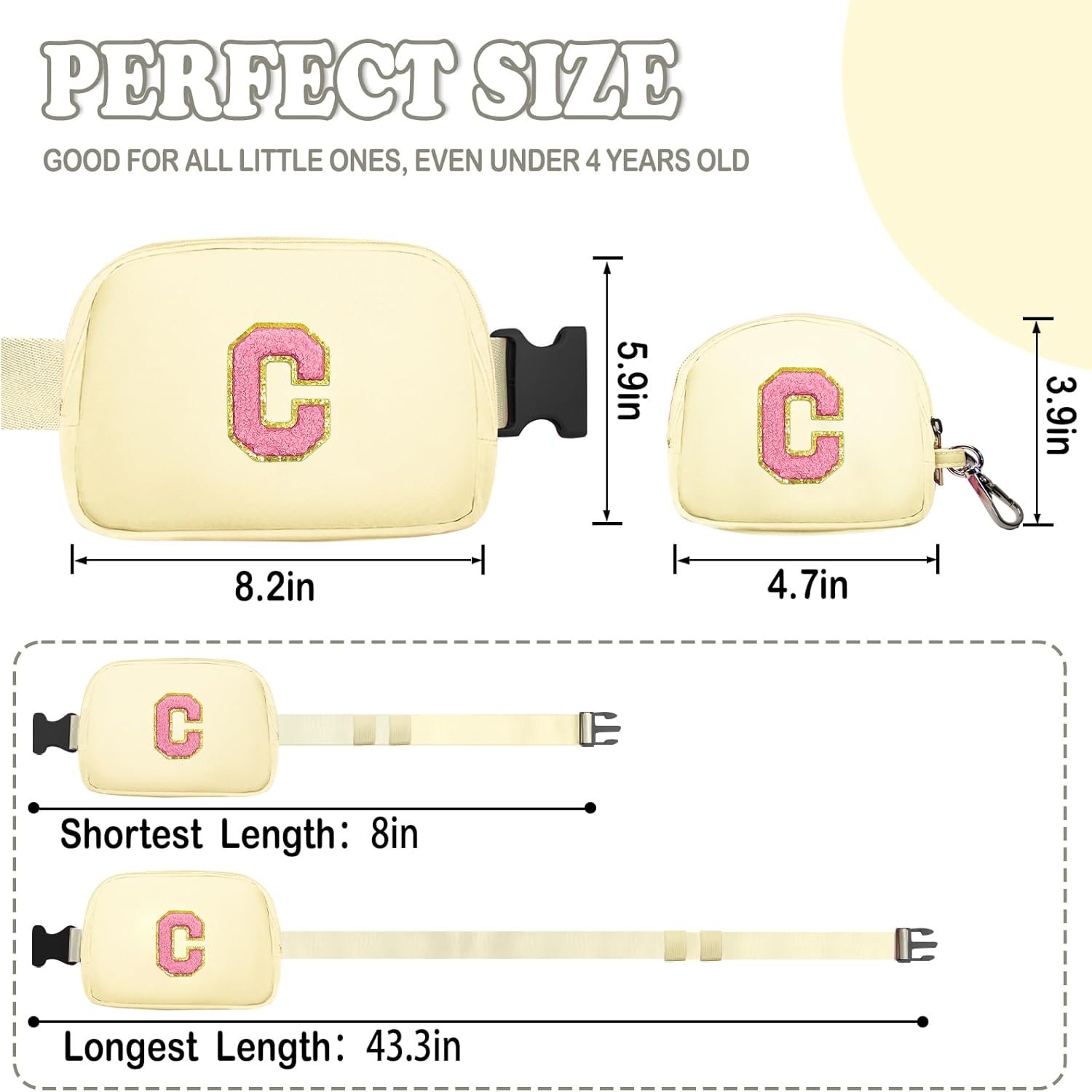 Custom Logo Crossbody Bags Fanny Packs with Initial Letter Patch Private Label Birthday Gifts for 4 5 6 7 8 9 10 11 12 13 Year Old Girls Teens (C, Cream) Manufacturer