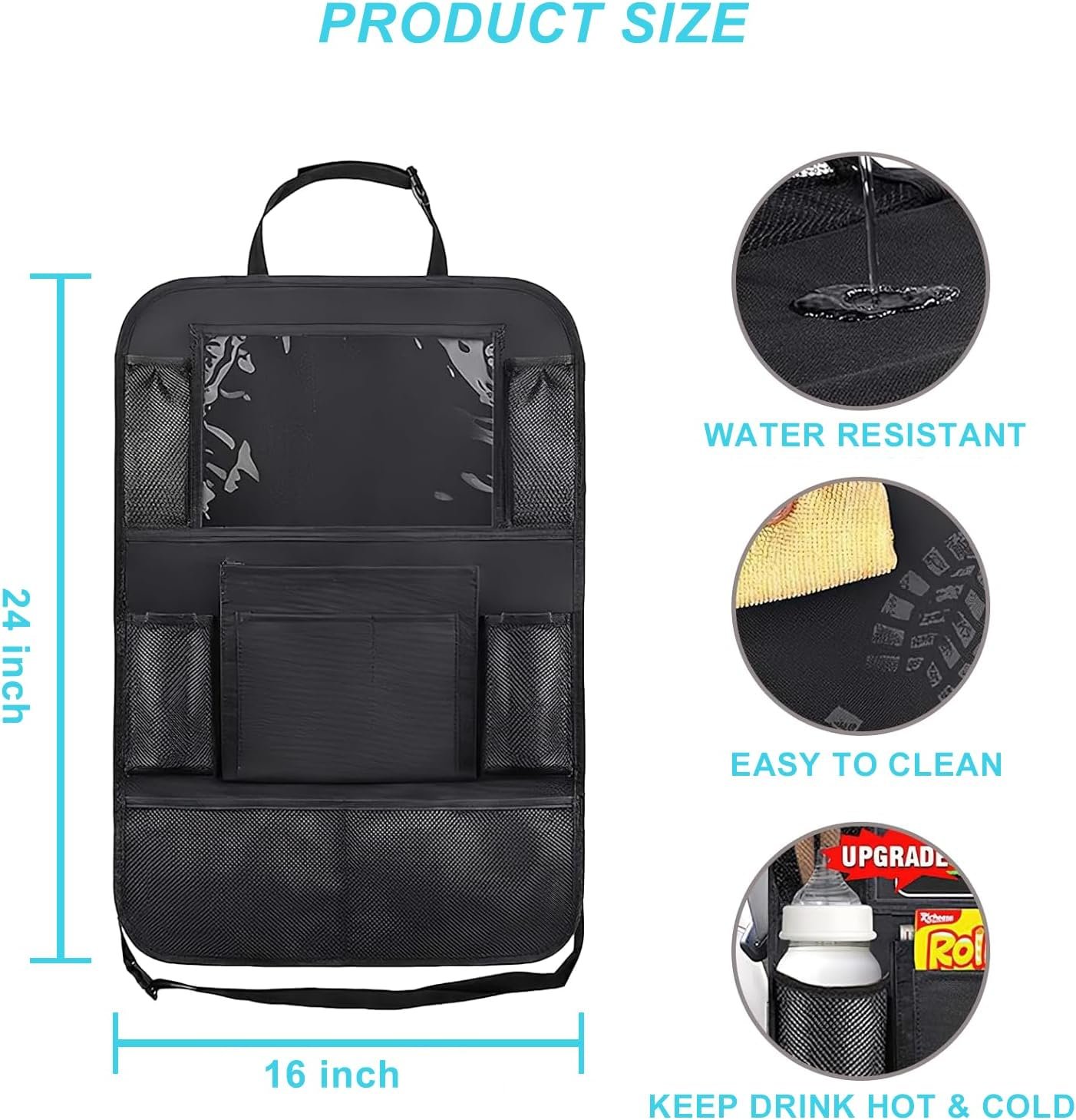 Custom Logo Back Seat Car Organizer with 9 Storage Pockets and 10″ Tablet Holder Private Label Seat Back Protector for Kids Toddlers Kick Mats Manufacturer