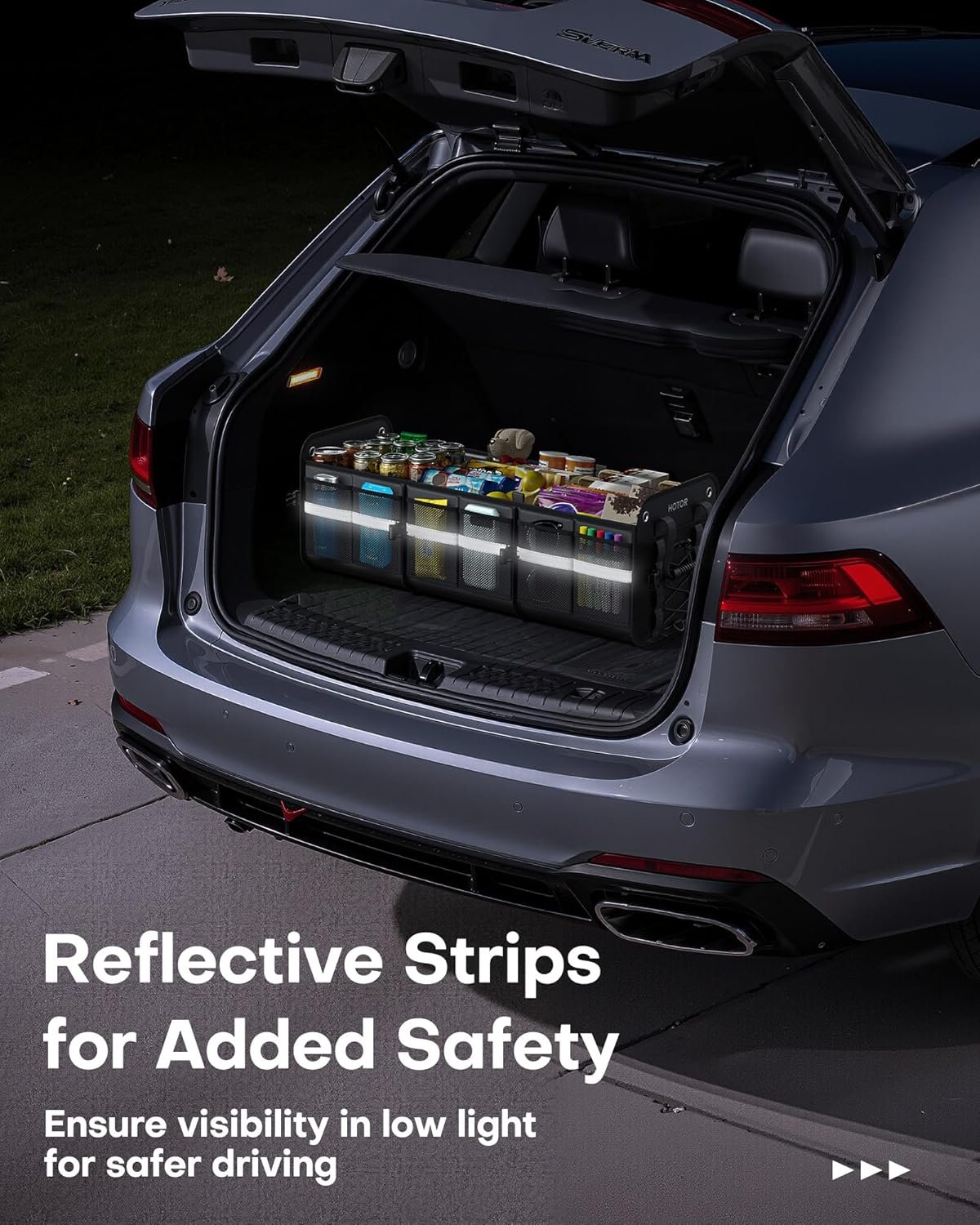 Factory Direct Trunk Organizer for SUV Collapsible Car Storage Box with Reflective Strips Custom Logo Large Capacity Essential Accessories for Truck Van Sedan Private Label Black 33.1