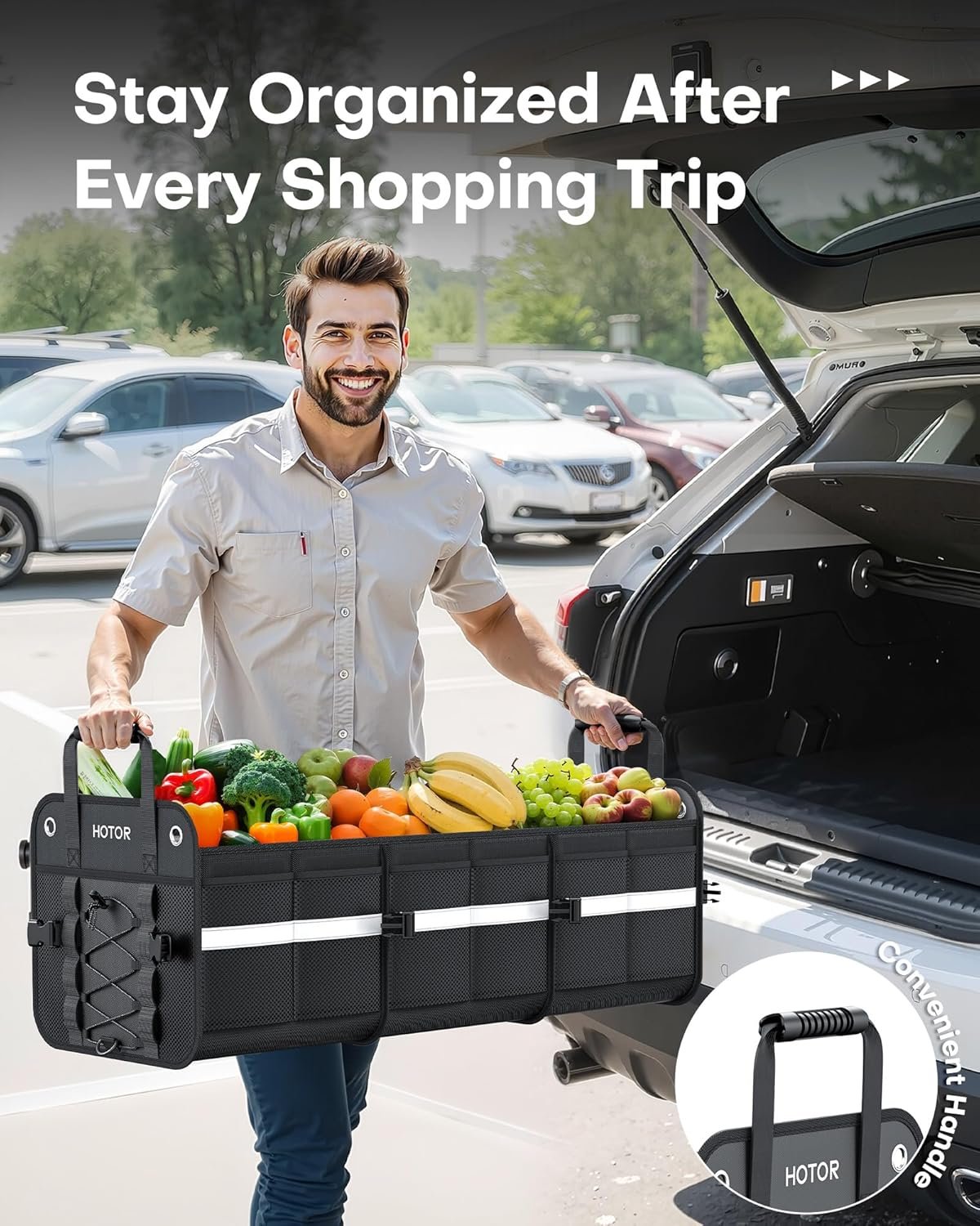 Factory Direct Trunk Organizer for SUV Collapsible Car Storage Box with Reflective Strips Custom Logo Large Capacity Essential Accessories for Truck Van Sedan Private Label Black 33.1