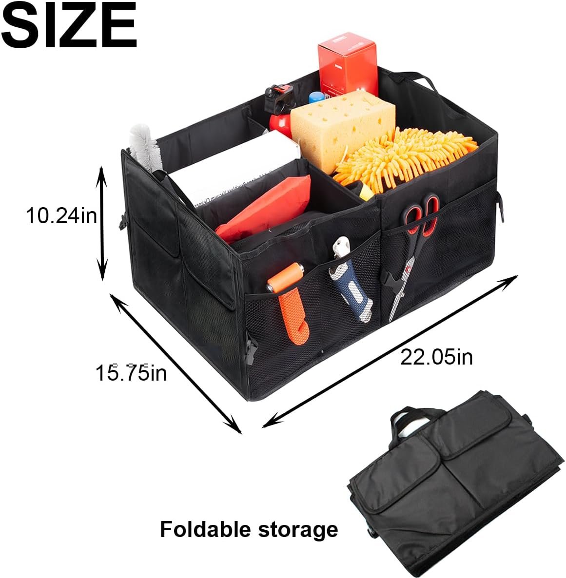 Private Label Collapsible Multi-Compartment Car Trunk Organizer with Custom Logo Waterproof Adjustable Manufacturer Vehicle Storage Box Universal for SUV Sedan Truck Black