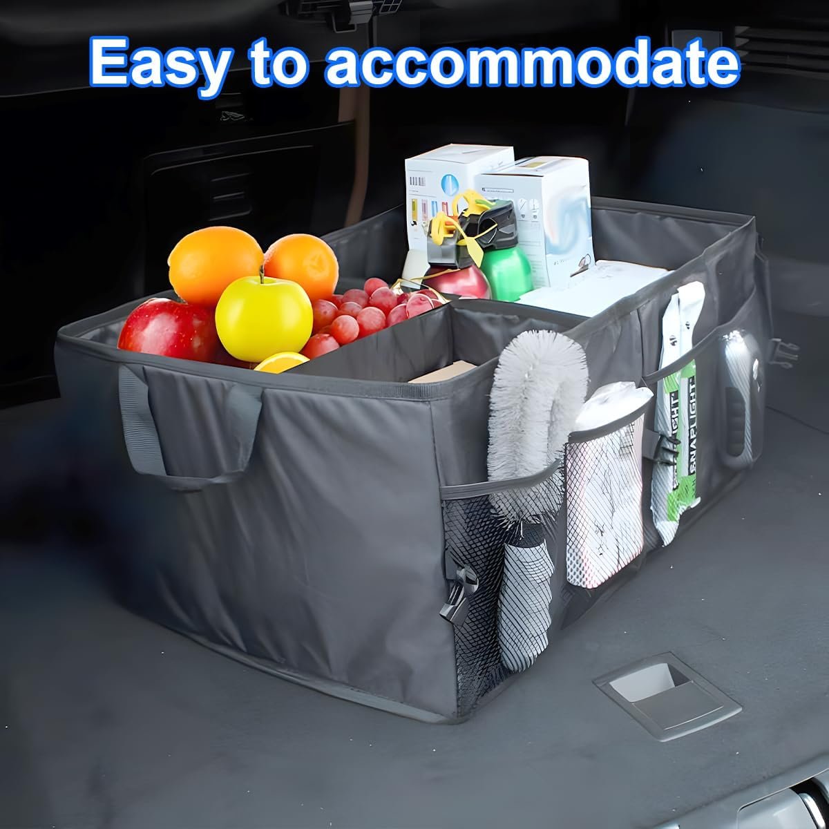 Private Label Collapsible Multi-Compartment Car Trunk Organizer with Custom Logo Waterproof Adjustable Manufacturer Vehicle Storage Box Universal for SUV Sedan Truck Black