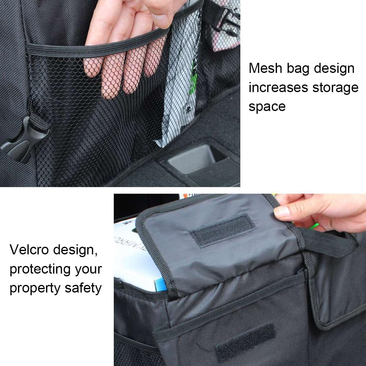 Private Label Collapsible Multi-Compartment Car Trunk Organizer with Custom Logo Waterproof Adjustable Manufacturer Vehicle Storage Box Universal for SUV Sedan Truck Black