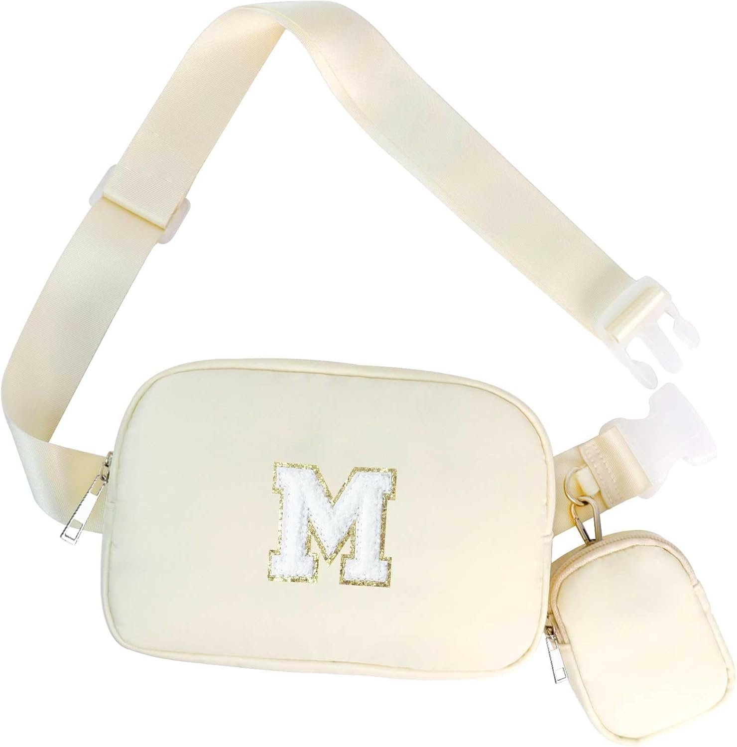 Custom Logo Fanny Pack Belt Bags for Girls Kids Ages 3-13 - Private Label Initial Purse Birthday Gifts Fashion Waist Packs Manufacturer Beige M for Teens Daughters Sisters