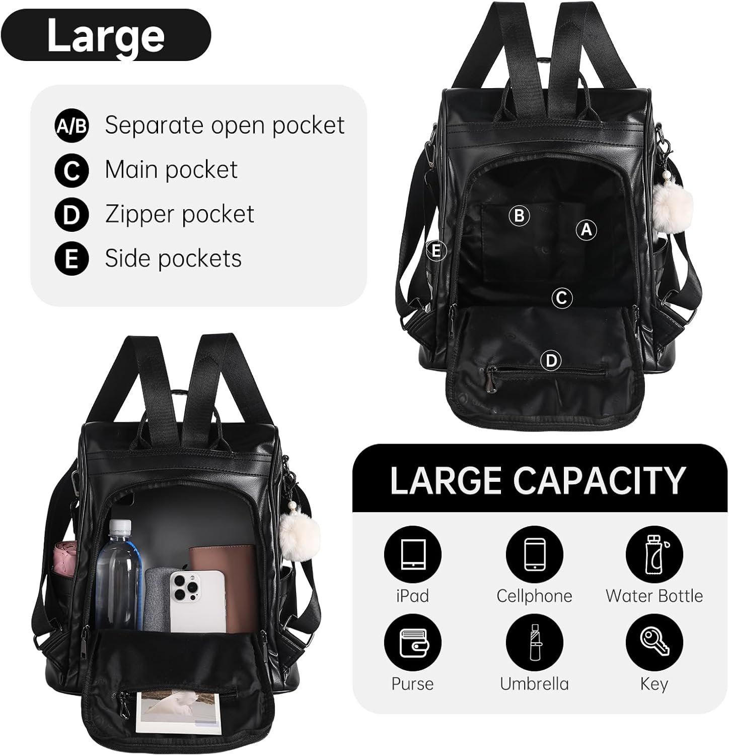 Custom Logo Women PU Leather Anti-theft Casual Backpack Purse Private Label Fashion Shoulder Satchel Bag Manufacturer