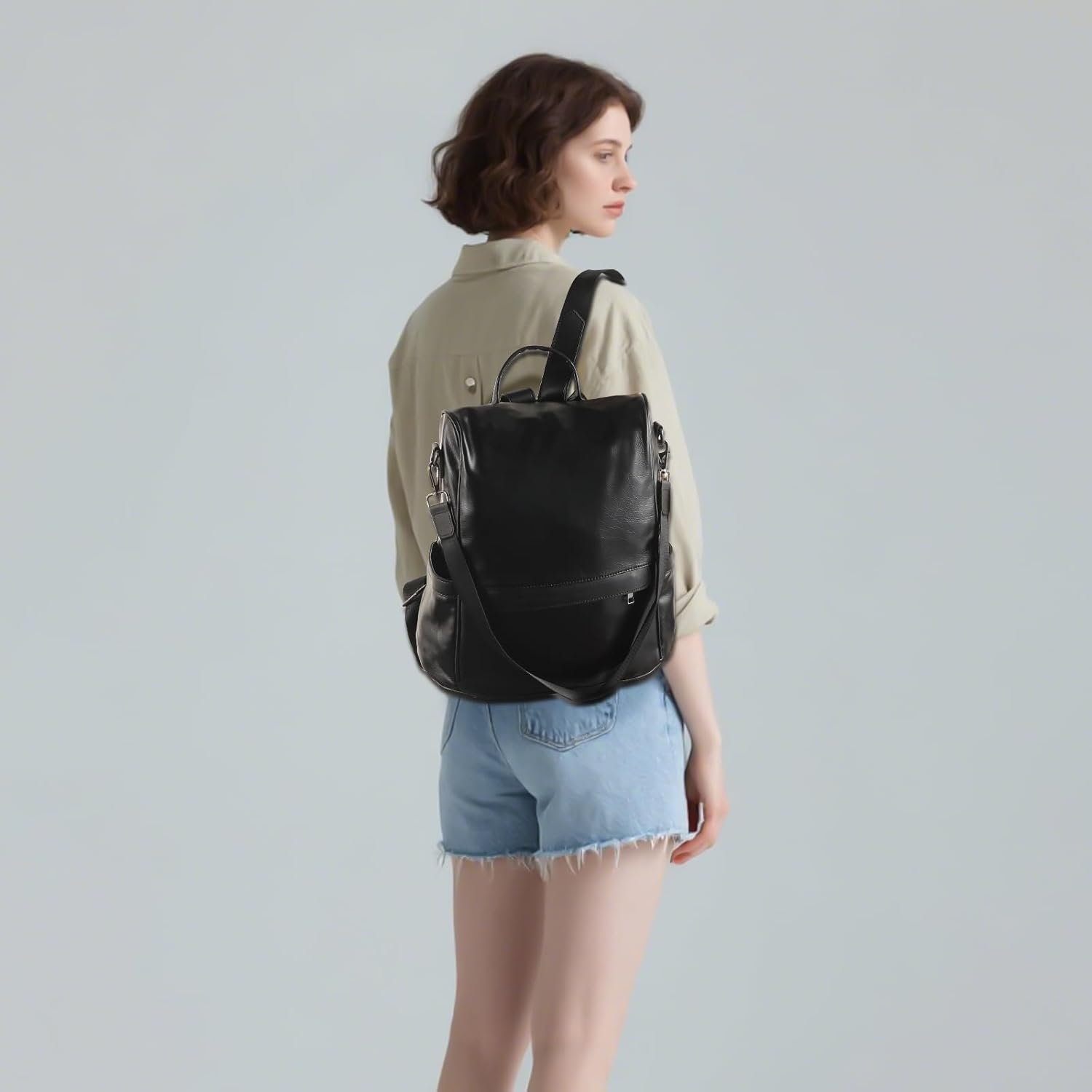 Custom Logo Women PU Leather Anti-theft Casual Backpack Purse Private Label Fashion Shoulder Satchel Bag Manufacturer