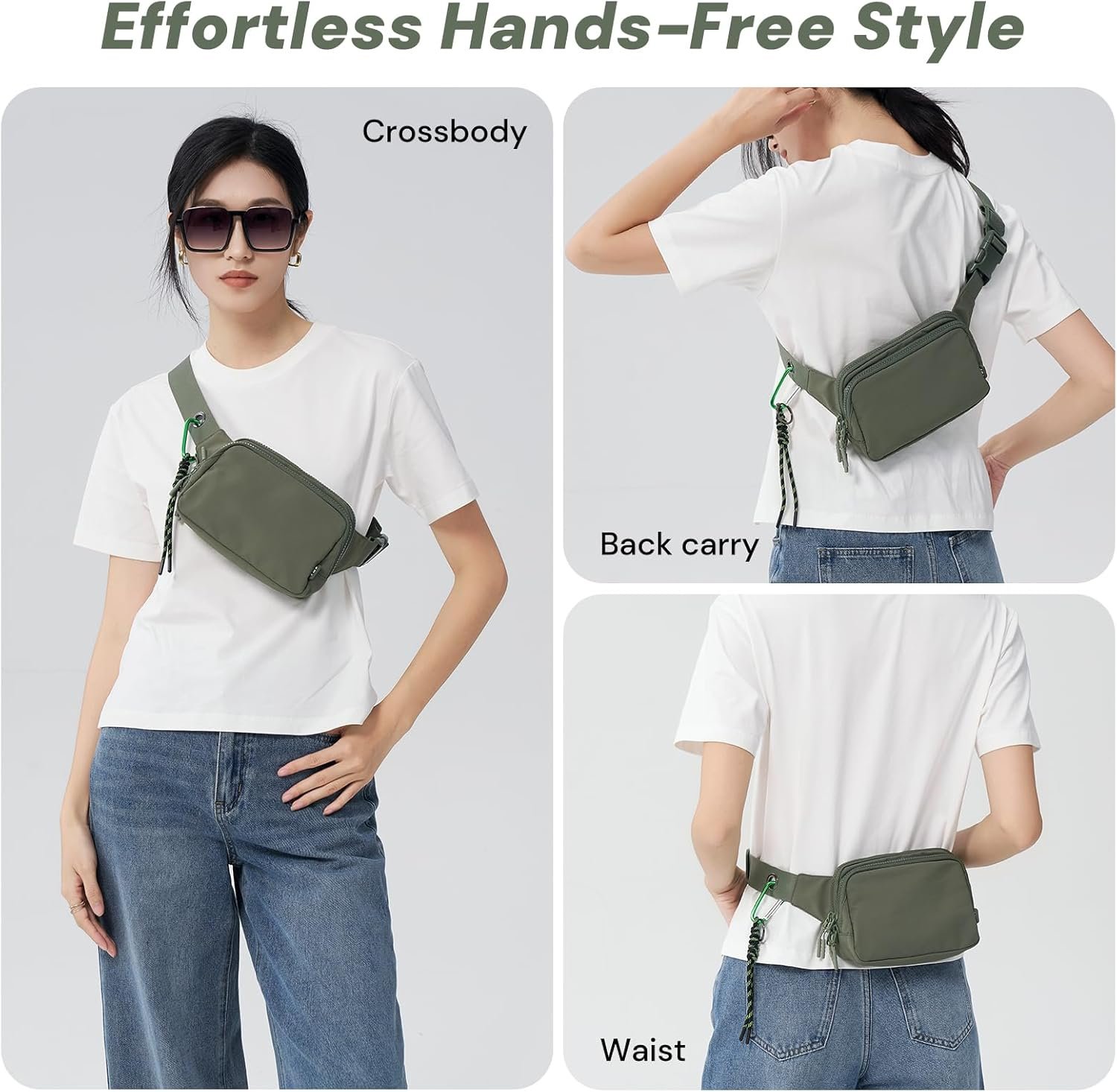 Custom Logo Belt Bag for Women Private Label Crossbody Fanny Pack with Adjustable Strap & Key Clip Water Resistant Nylon Sling Purse for Festival Gym Summer Outfits from Manufacturer (Sage Green)