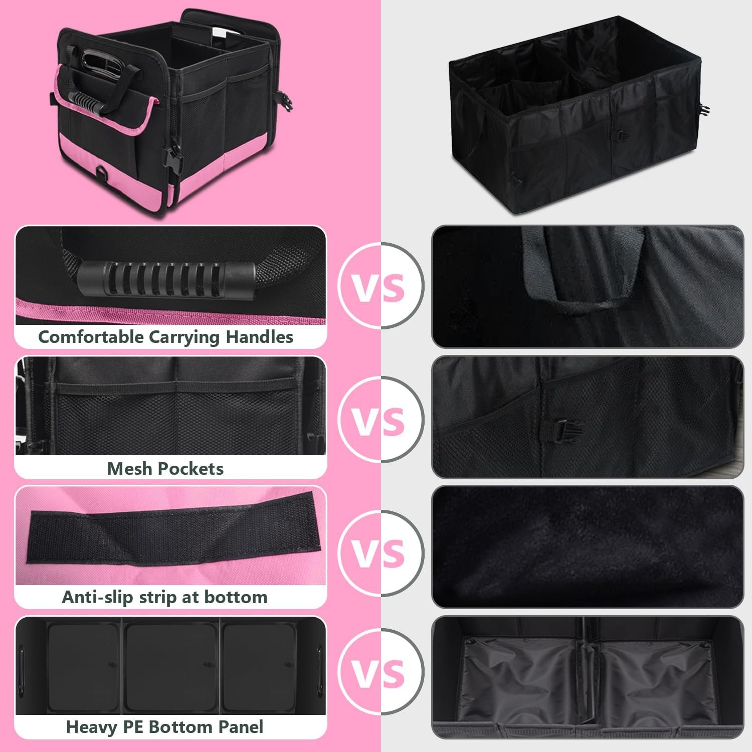 Custom Logo 95L Large Capacity Trunk Organizer for Car SUV Truck Sedan with Non-Slip Bottom Strips Private Label Waterproof Portable Cargo Storage Manufacturer Pink Custom Logo 95L Large Capacity Trunk Organizer for Car SUV Truck Sedan with Non-Slip Bottom Strips Private Label Waterproof Portable Cargo Storage Manufacturer Pink