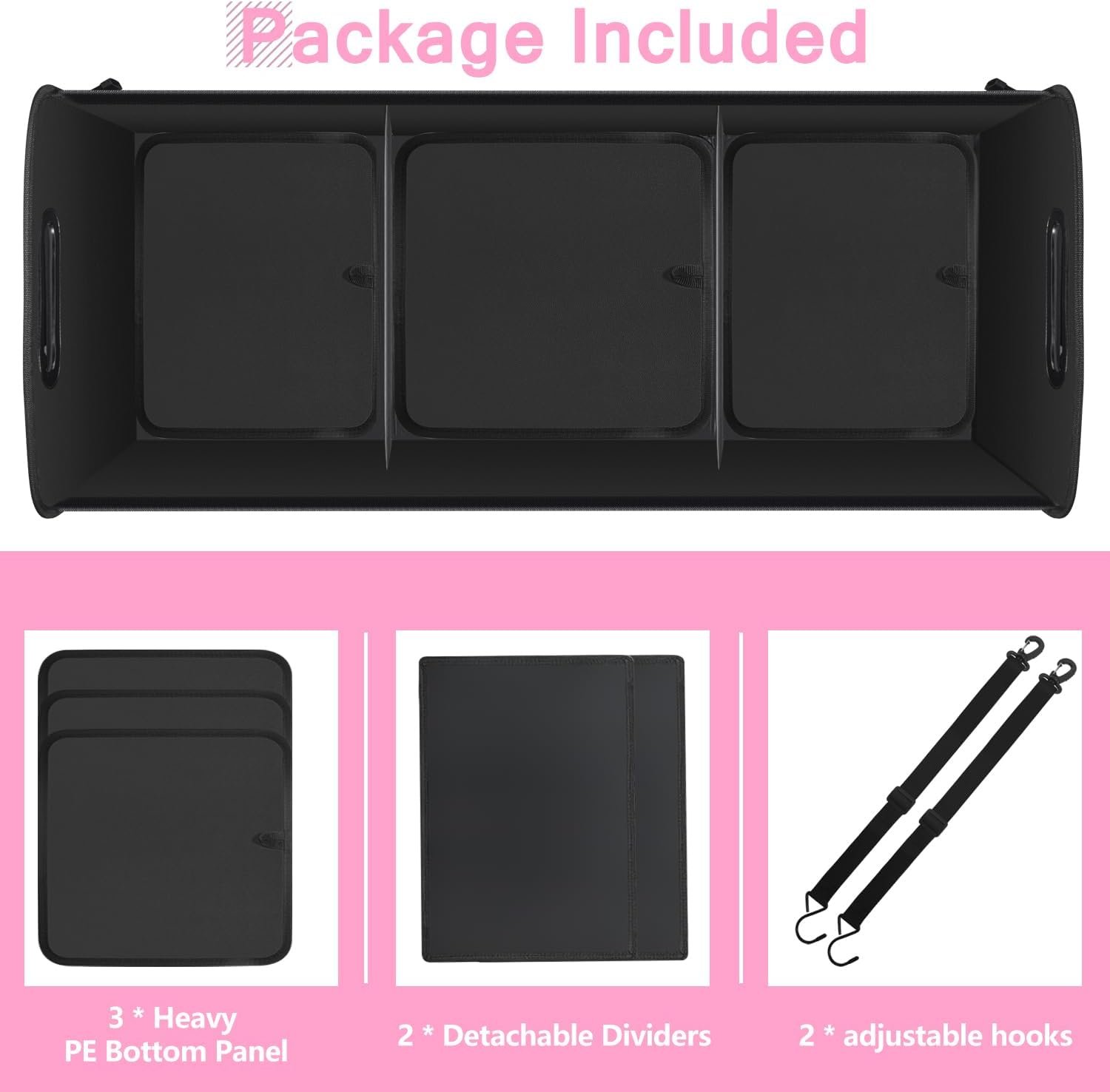 Custom Logo 95L Large Capacity Trunk Organizer for Car SUV Truck Sedan with Non-Slip Bottom Strips Private Label Waterproof Portable Cargo Storage Manufacturer Pink Custom Logo 95L Large Capacity Trunk Organizer for Car SUV Truck Sedan with Non-Slip Bottom Strips Private Label Waterproof Portable Cargo Storage Manufacturer Pink