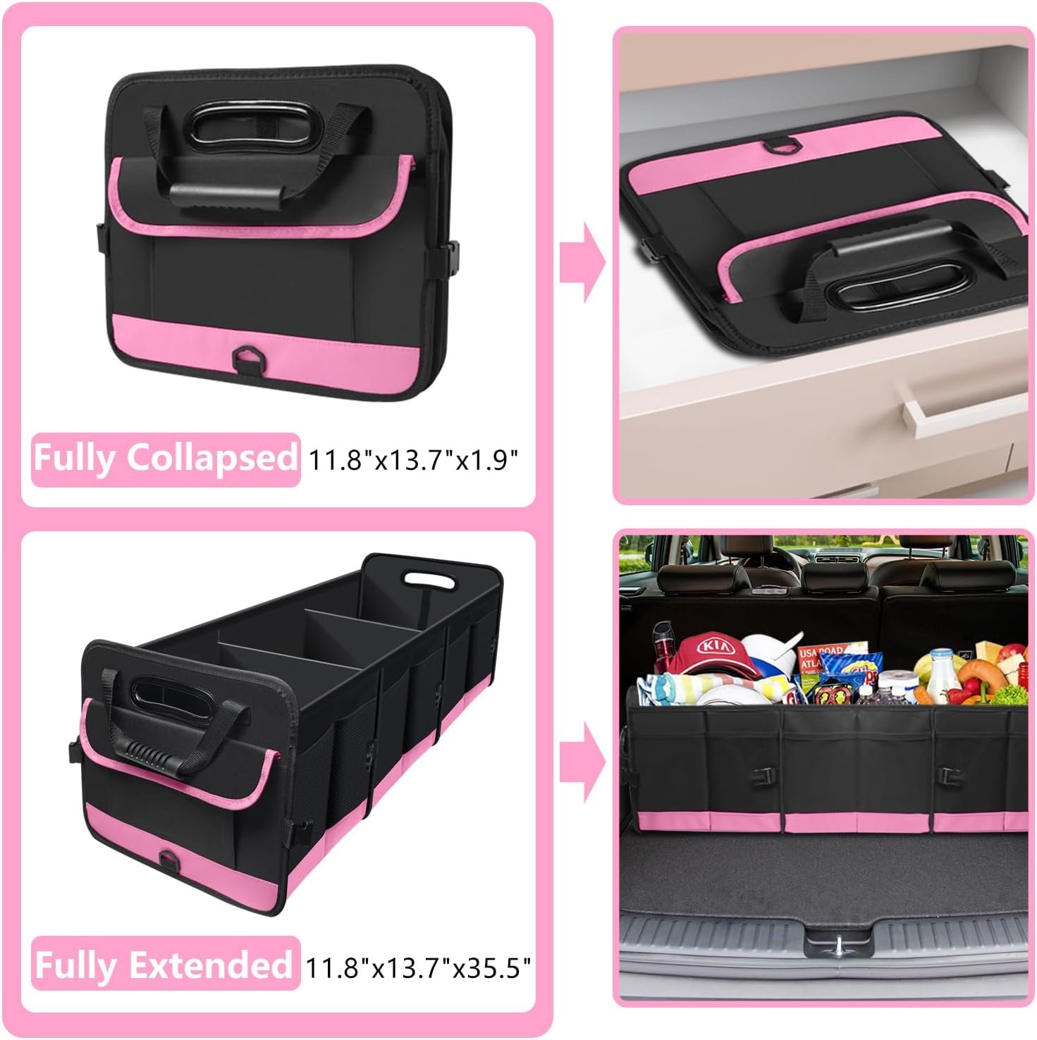 Custom Logo 95L Large Capacity Trunk Organizer for Car SUV Truck Sedan with Non-Slip Bottom Strips Private Label Waterproof Portable Cargo Storage Manufacturer Pink Custom Logo 95L Large Capacity Trunk Organizer for Car SUV Truck Sedan with Non-Slip Bottom Strips Private Label Waterproof Portable Cargo Storage Manufacturer Pink