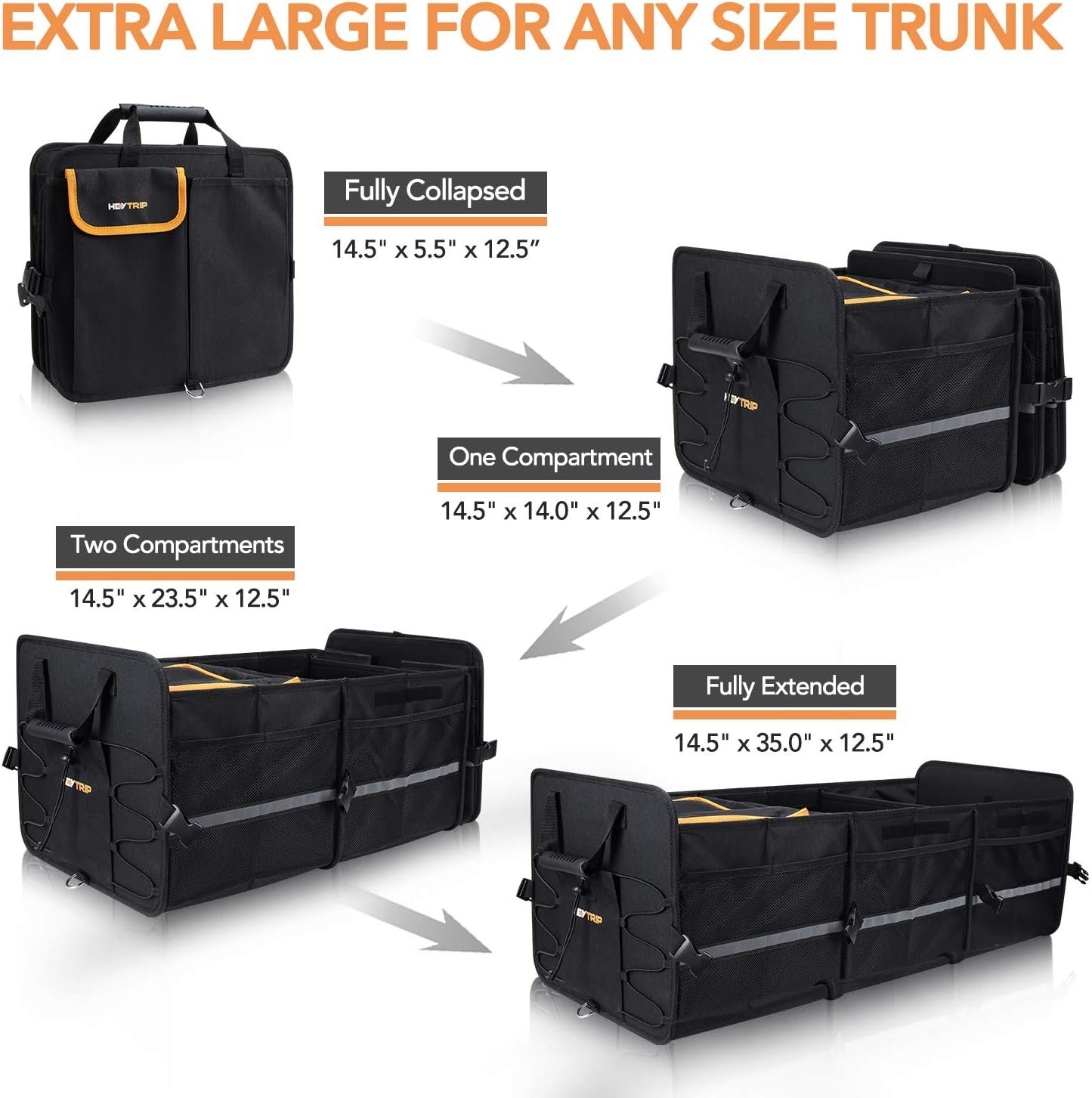 Private Label Large Trunk Organizer Custom Logo Built-in Leakproof Cooler Bag 2 Tie-Down Straps 4 Removable Dividers Foldable Cover 2mm PE Board Manufacturer