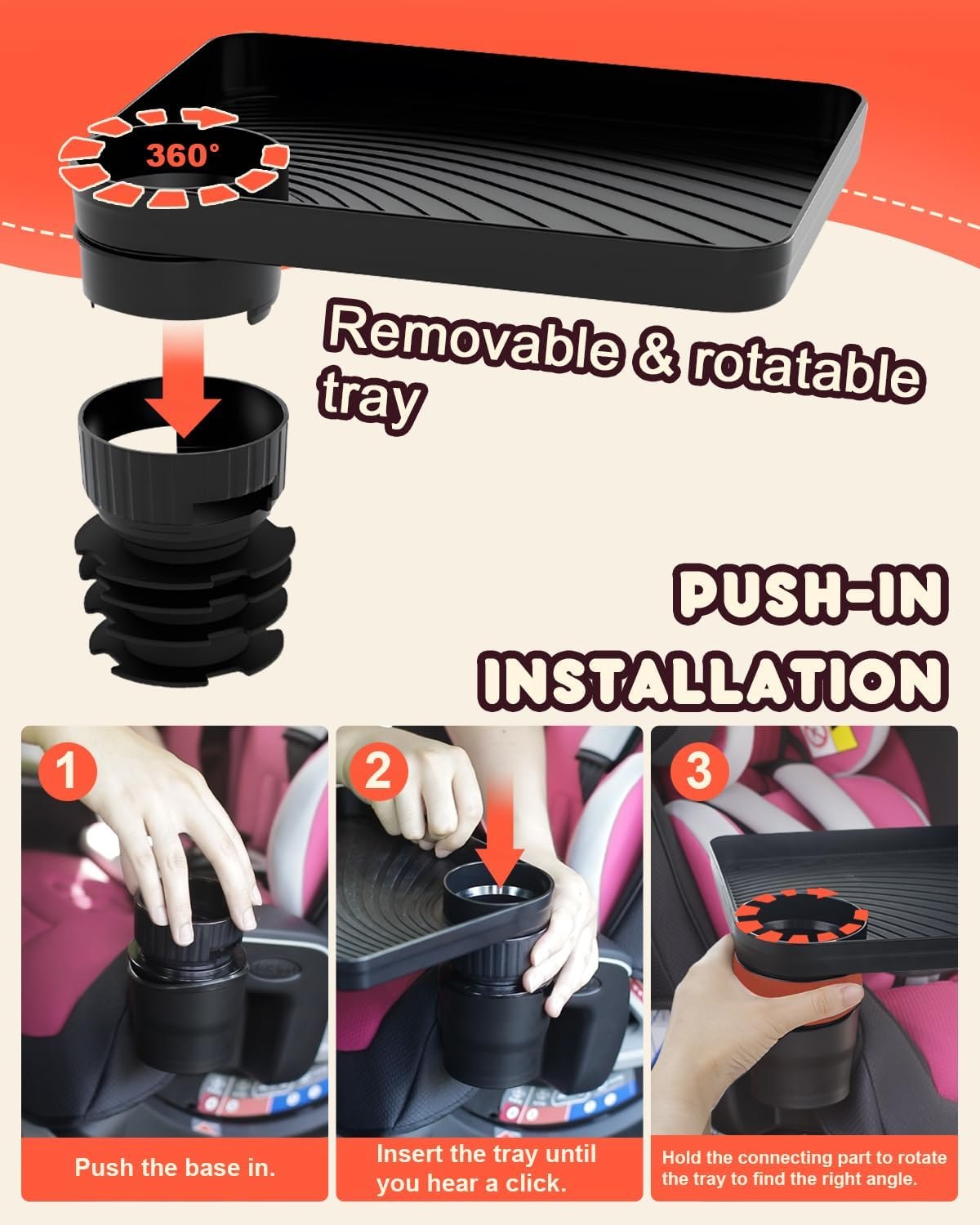 Private Label Car Seat Snack Tray for Kids & Toddlers Travel with Soft Rubber Base, Custom Logo Rotatable & Removable Cup Holder for Food Coloring & Play Family Road Trips from Manufacturer (Standard Base) Private Label Car Seat Snack Tray for Kids & Toddlers Travel with Soft Rubber Base, Custom Logo Rotatable & Removable Cup Holder for Food Coloring & Play Family Road Trips from Manufacturer (Standard Base)