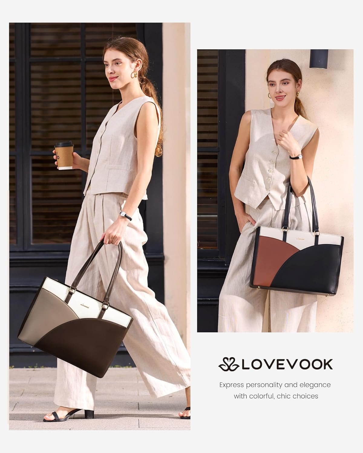 Custom Logo 15.6 Inch Waterproof Womens Laptop Tote Bag Leather Work Teacher Briefcase Private Label Manufacturer White Chestnut Curry