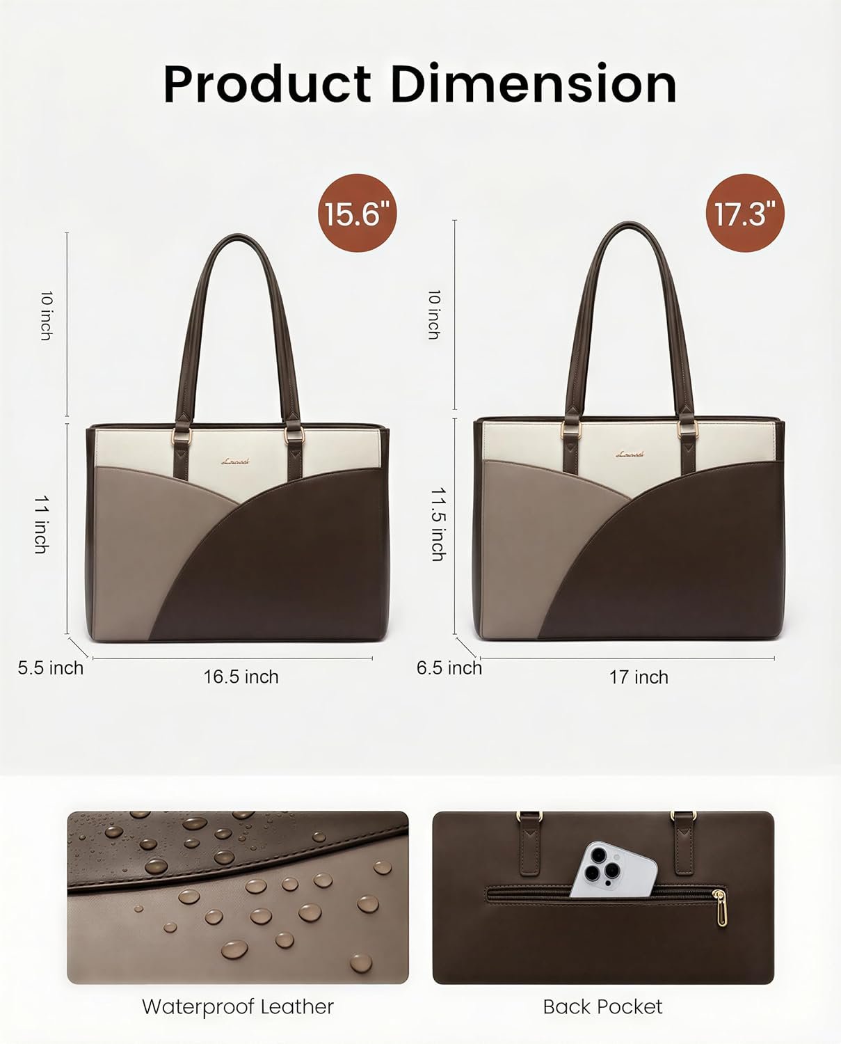 Custom Logo 15.6 Inch Waterproof Womens Laptop Tote Bag Leather Work Teacher Briefcase Private Label Manufacturer White Chestnut Curry