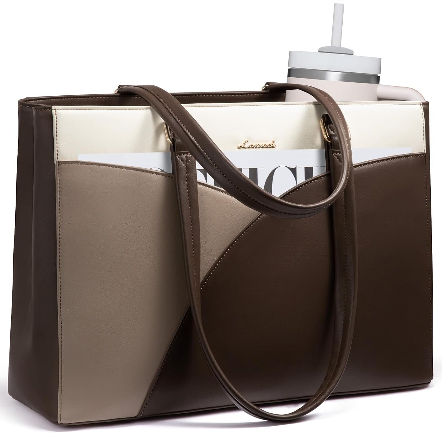 Custom Logo 15.6 Inch Waterproof Womens Laptop Tote Bag Leather Work Teacher Briefcase Private Label Manufacturer White Chestnut Curry