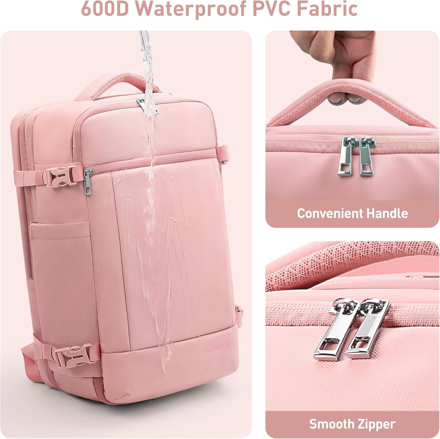 Custom Logo Laptop Backpack for 17 Inch Laptop 40L Expandable Private Label TSA Carry On Travel Bag with Padded Laptop Compartment Water Resistant College Commuter Pink from Factory